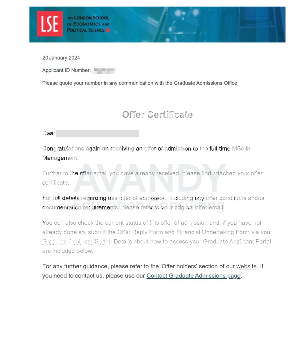 Documentación verificada del resultado de admisión