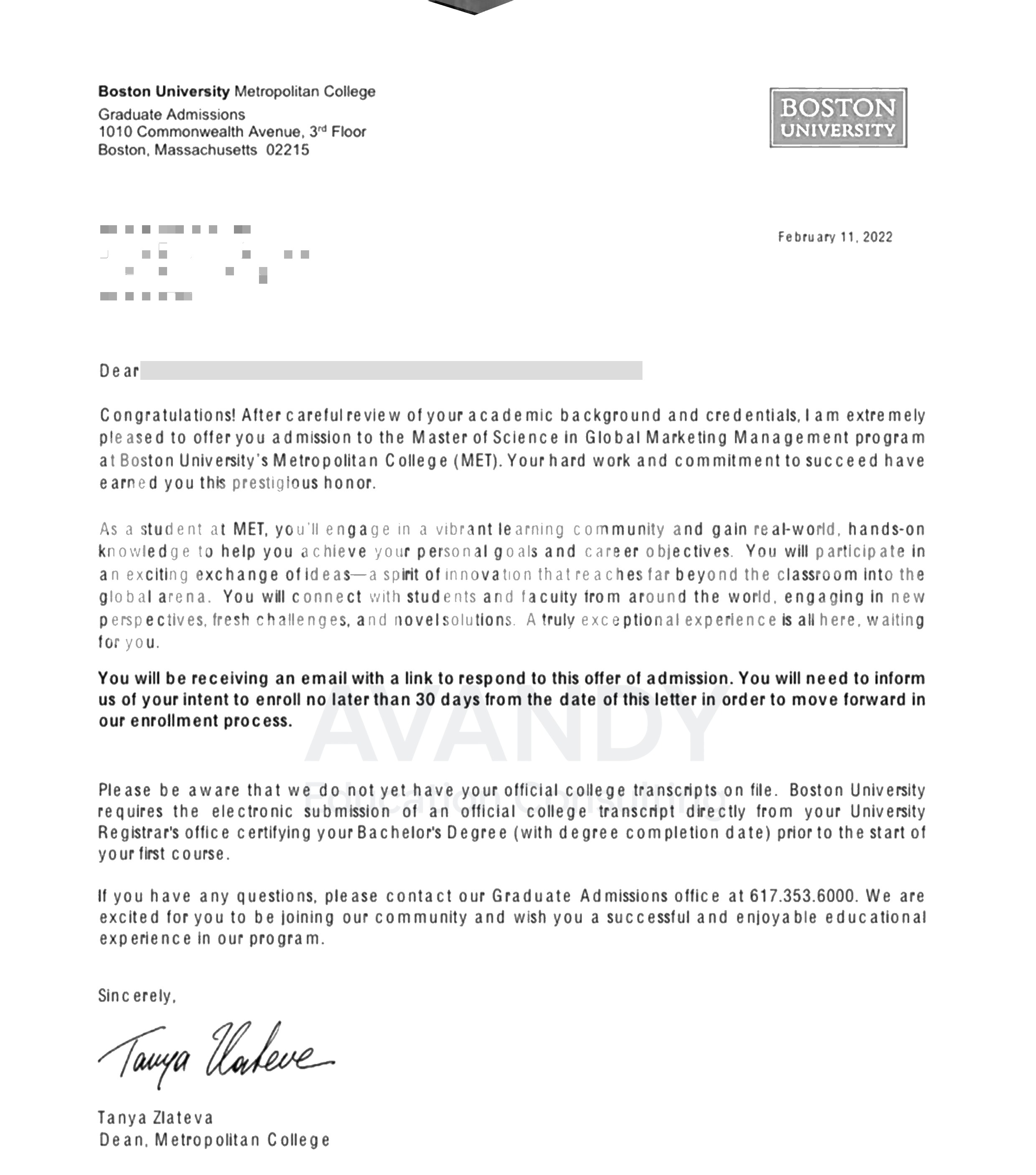 Documentación verificada del resultado de admisión