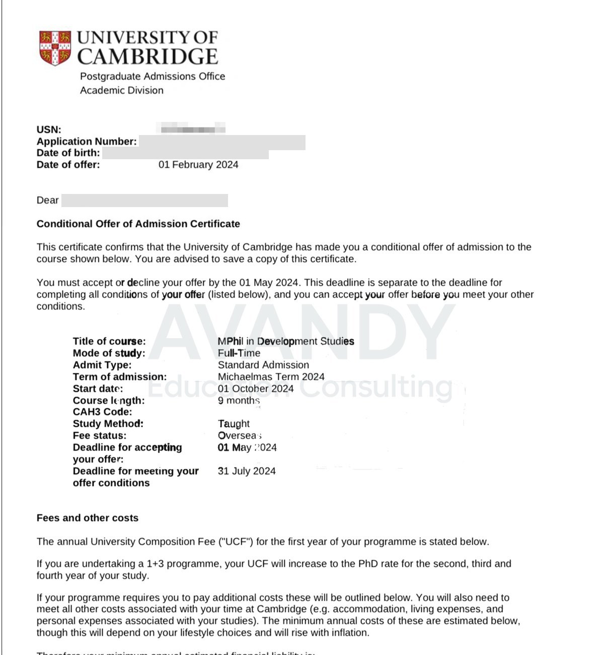 Documentación verificada del resultado de admisión