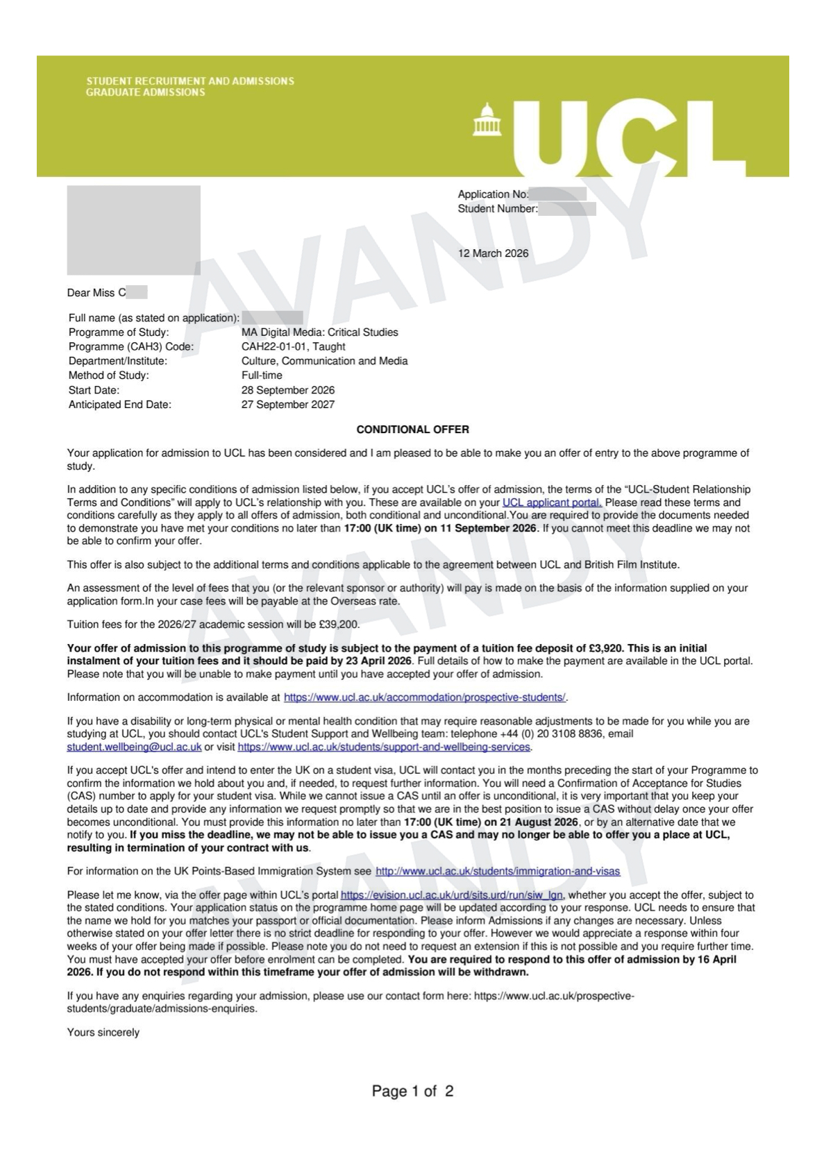 Documento verificado del resultado de admisión