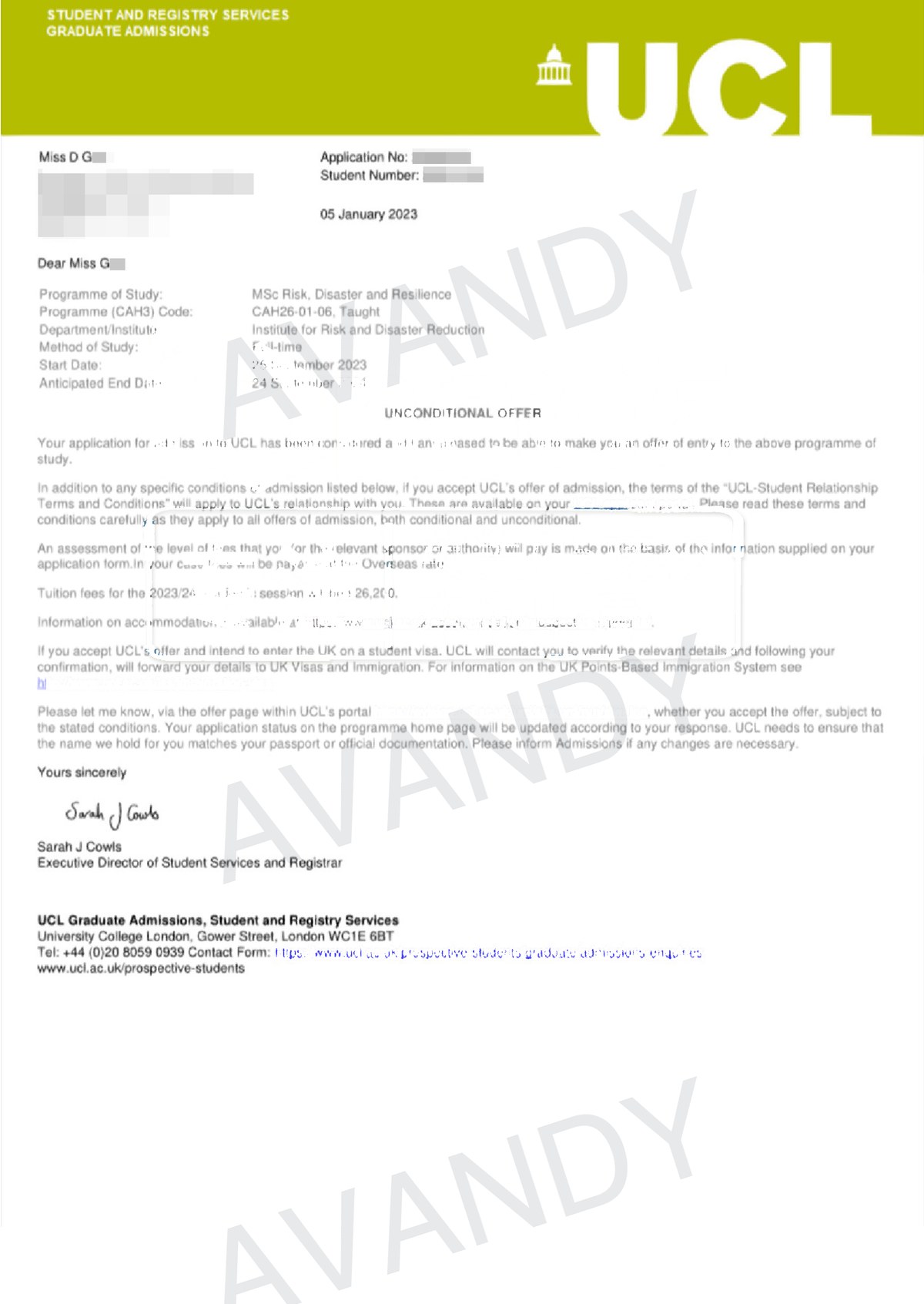 Documentación verificada de la oferta de MSc Risk, Disaster and Resilience en UCL
