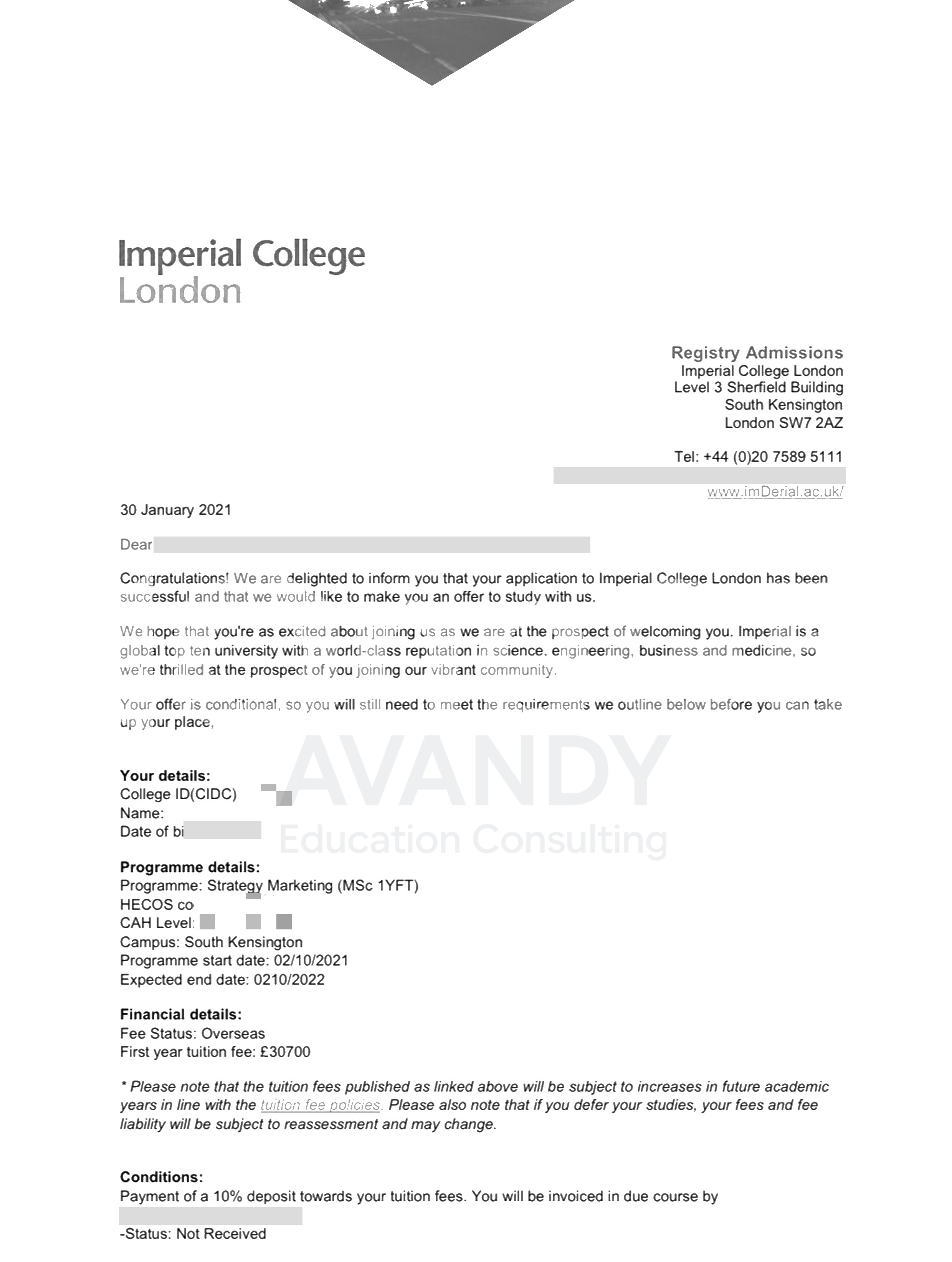 Documentación verificada del resultado de admisión