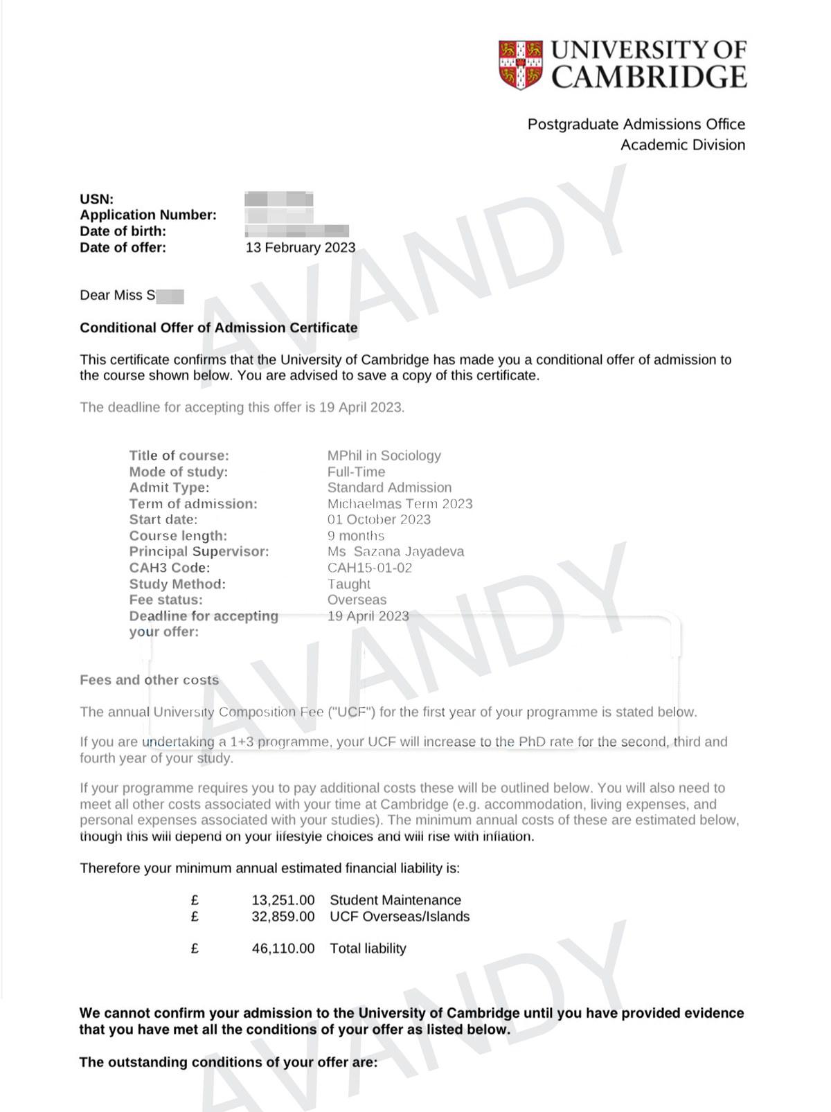 Documentación verificada de la oferta de MPhil in Sociology en University of Cambridge
