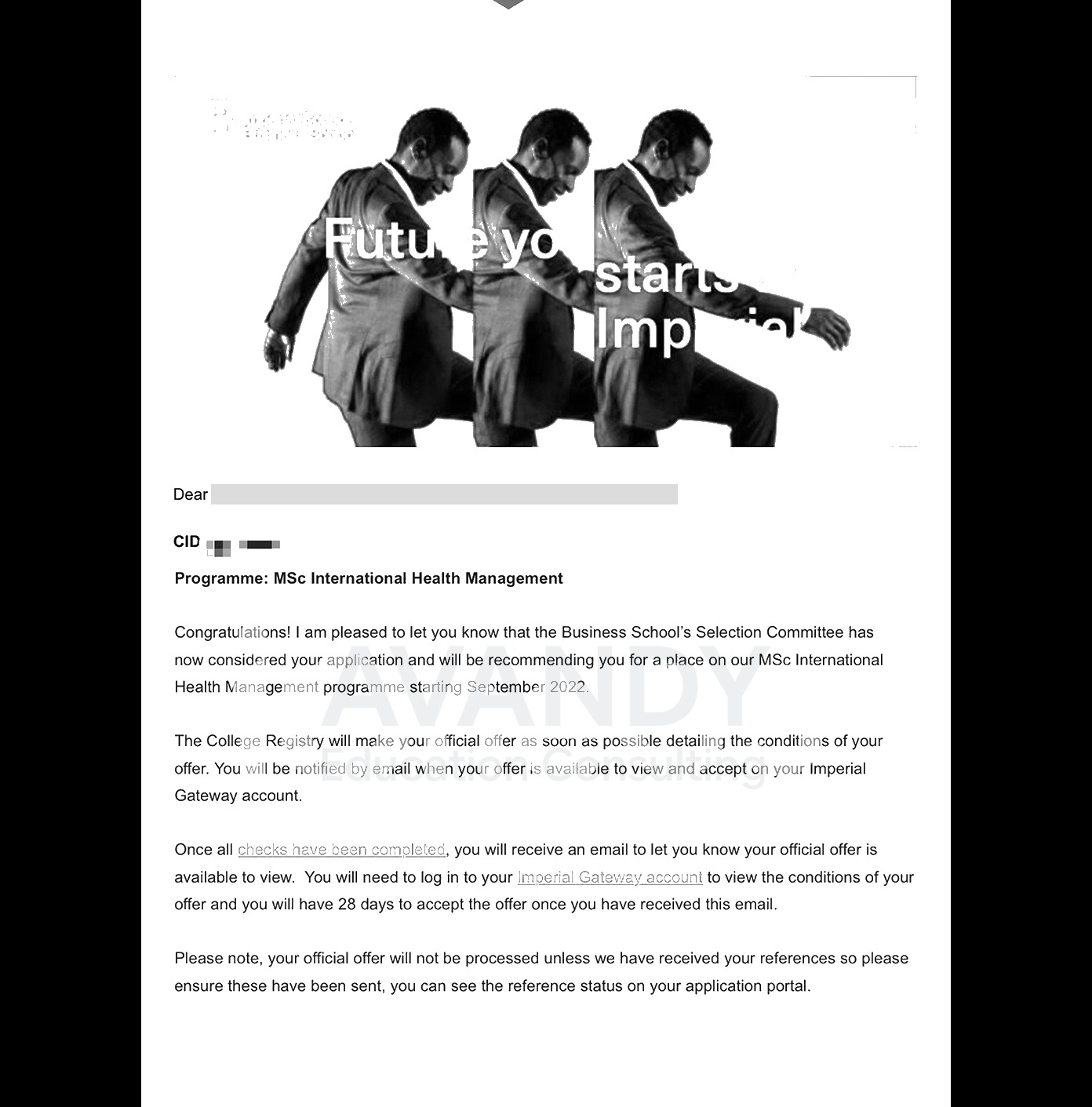 Documentación verificada del resultado de admisión