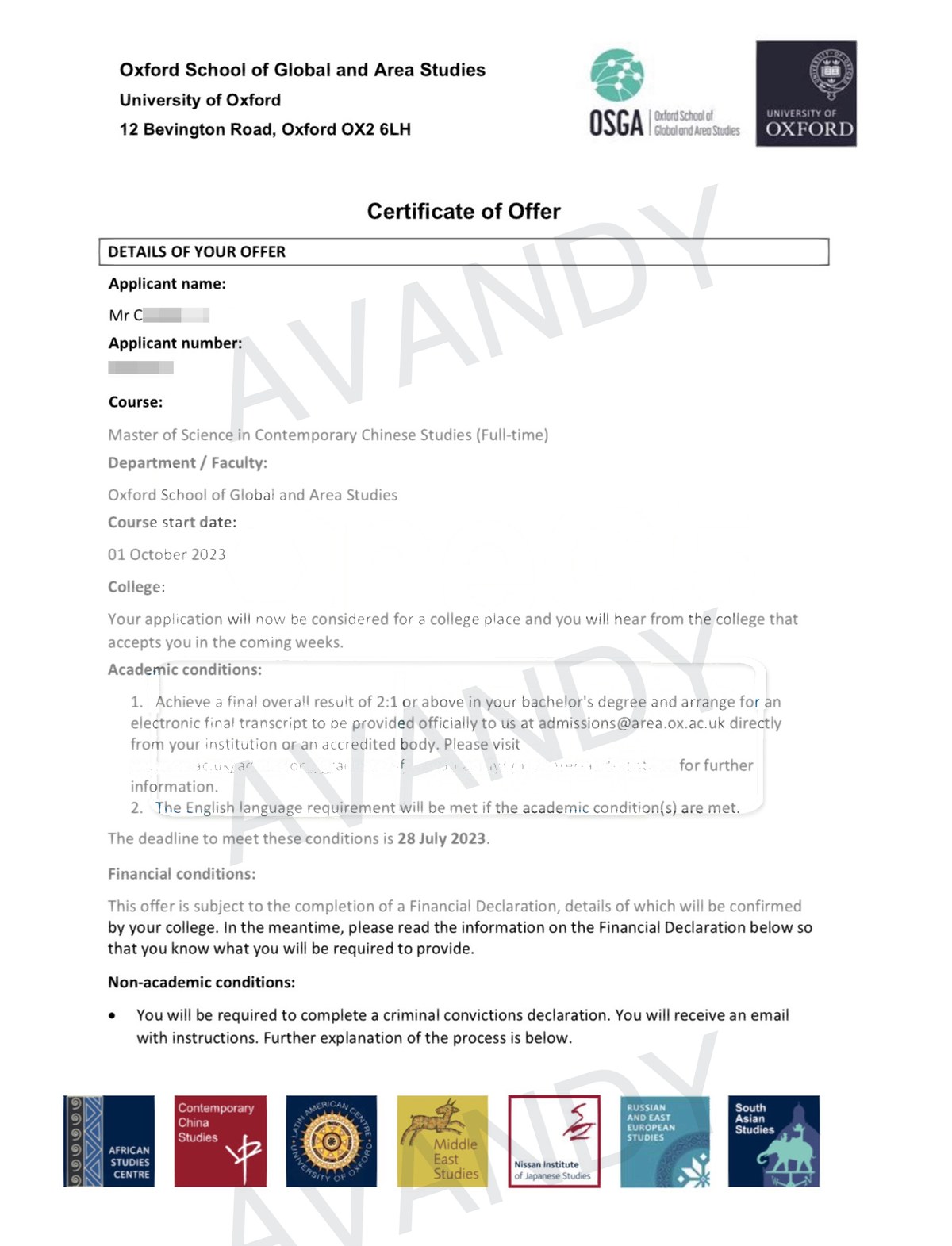 Documentación verificada de la oferta de MSc in Contemporary Chinese Studies en University of Oxford