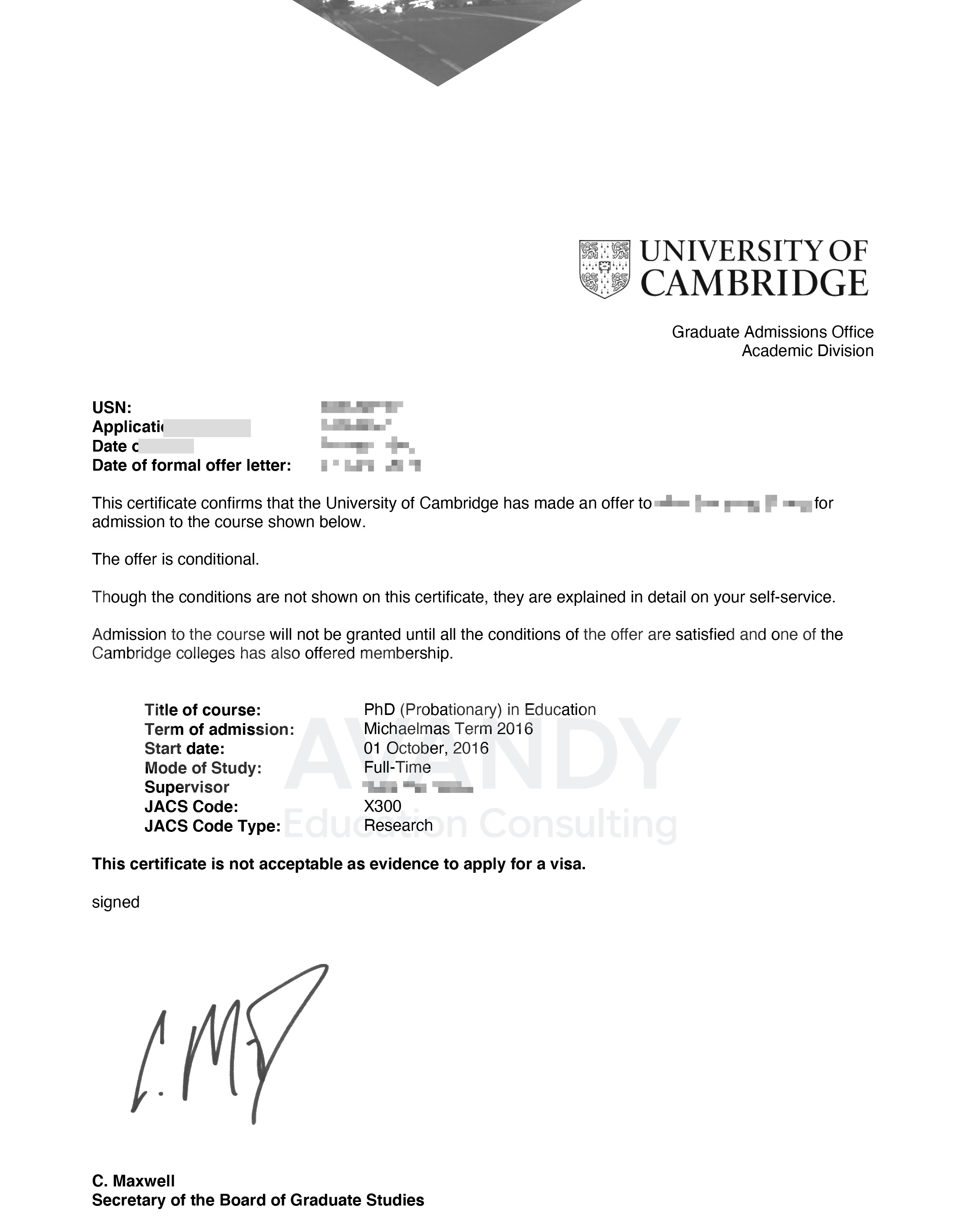 Documentación verificada del resultado de admisión