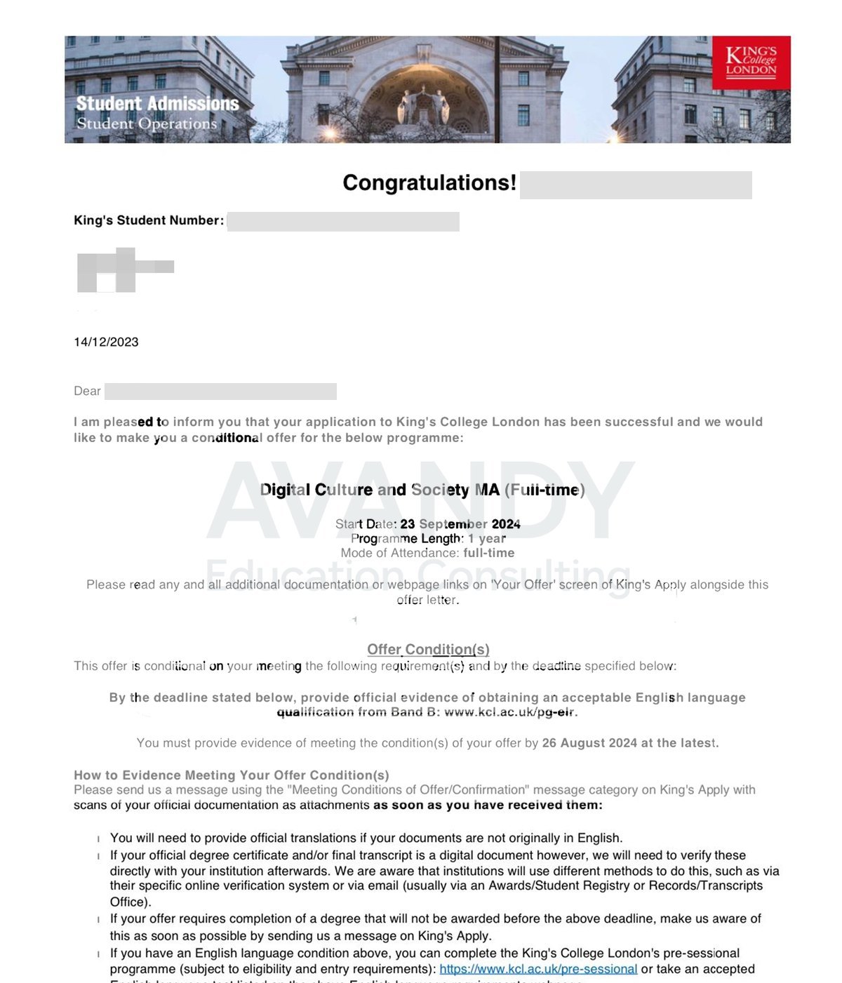 Documentación verificada del resultado de admisión