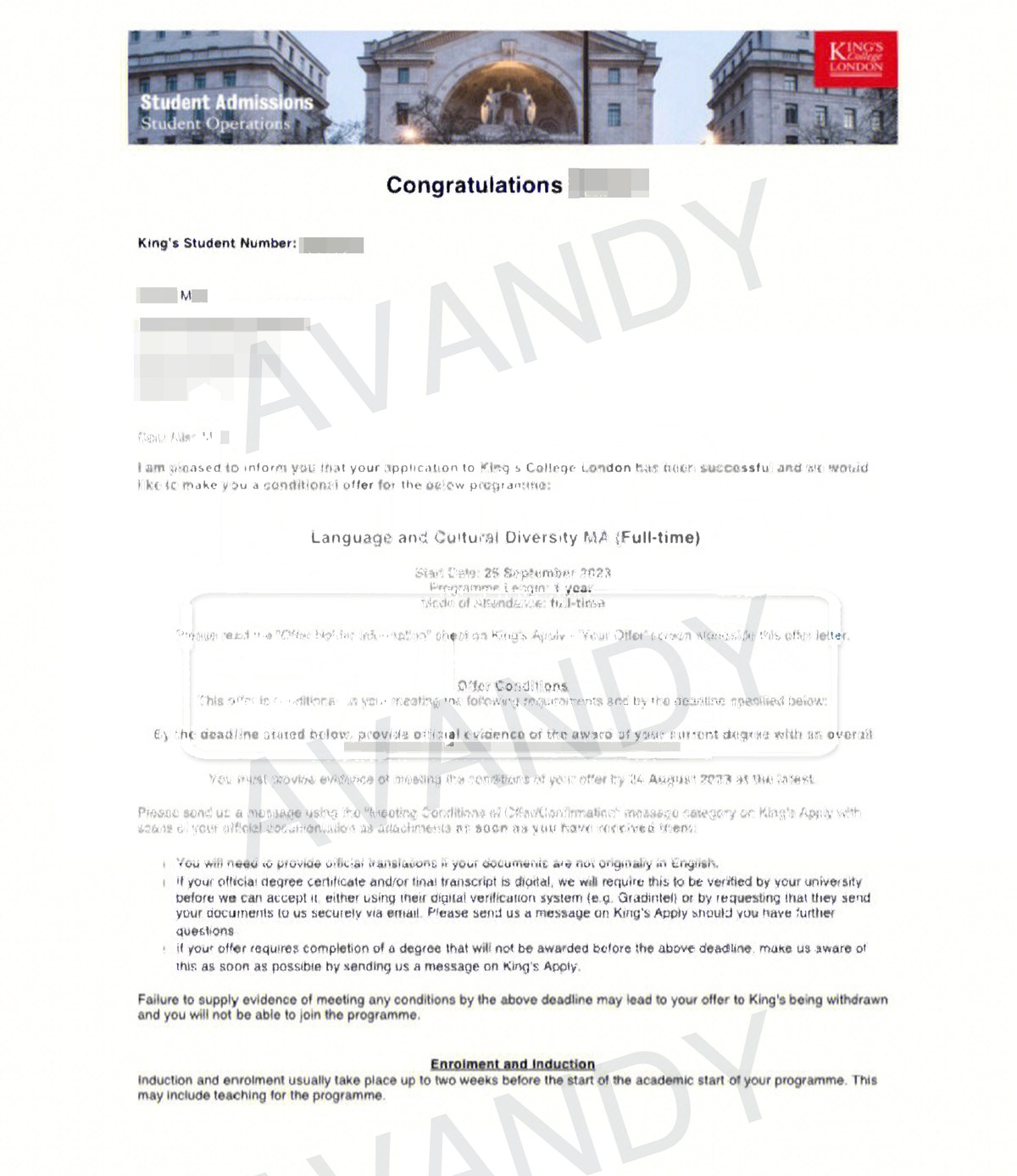 Documentación verificada de la oferta de MA Language and Cultural Diversity en King's College London
