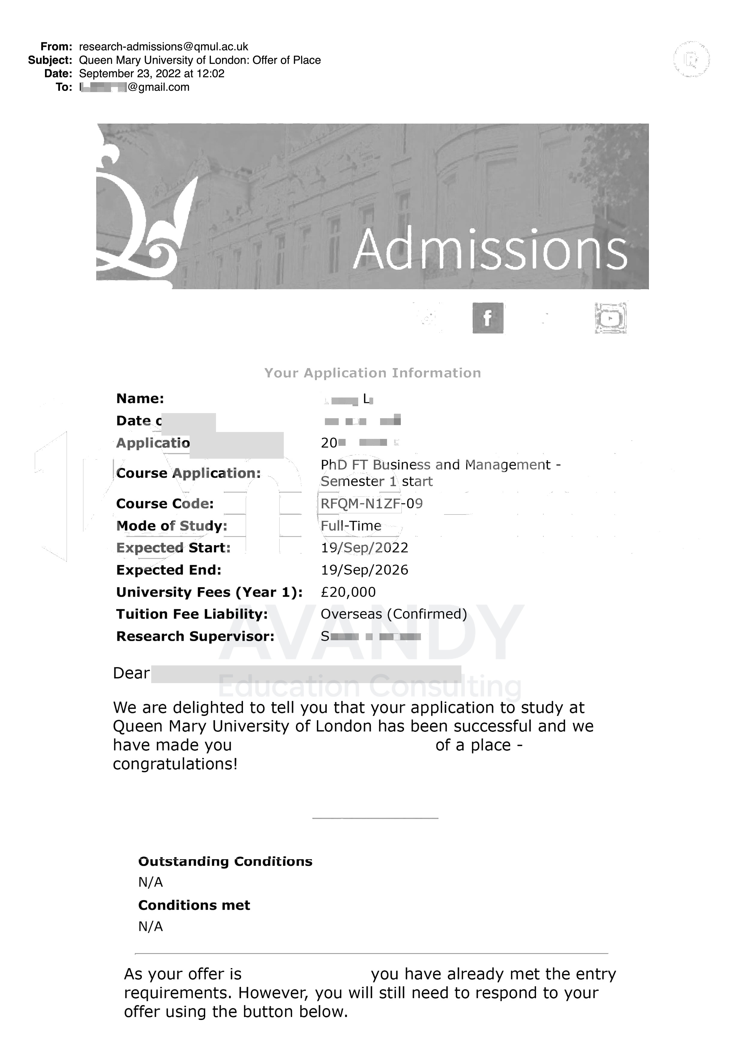 Documentación verificada del resultado de admisión