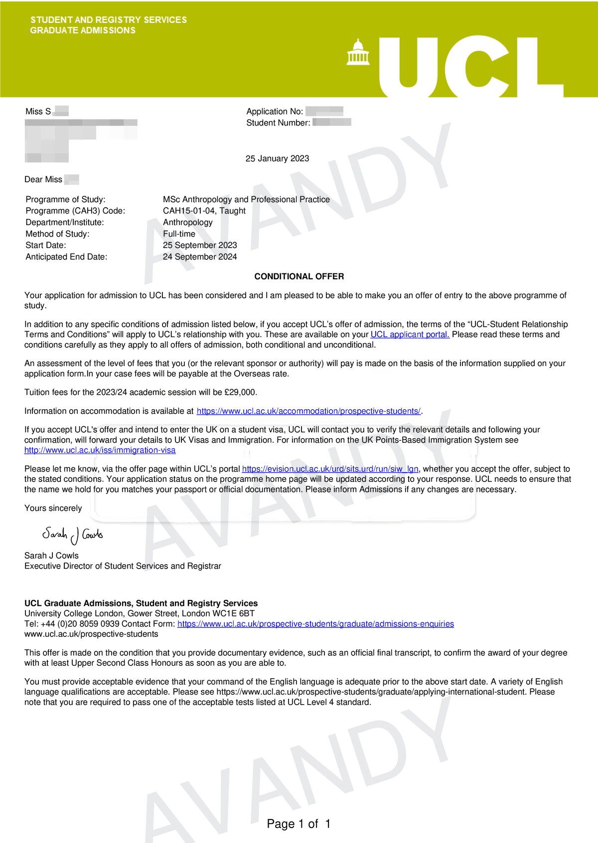 Documentación verificada de la oferta de MSc Anthropology and Professional Practice en UCL