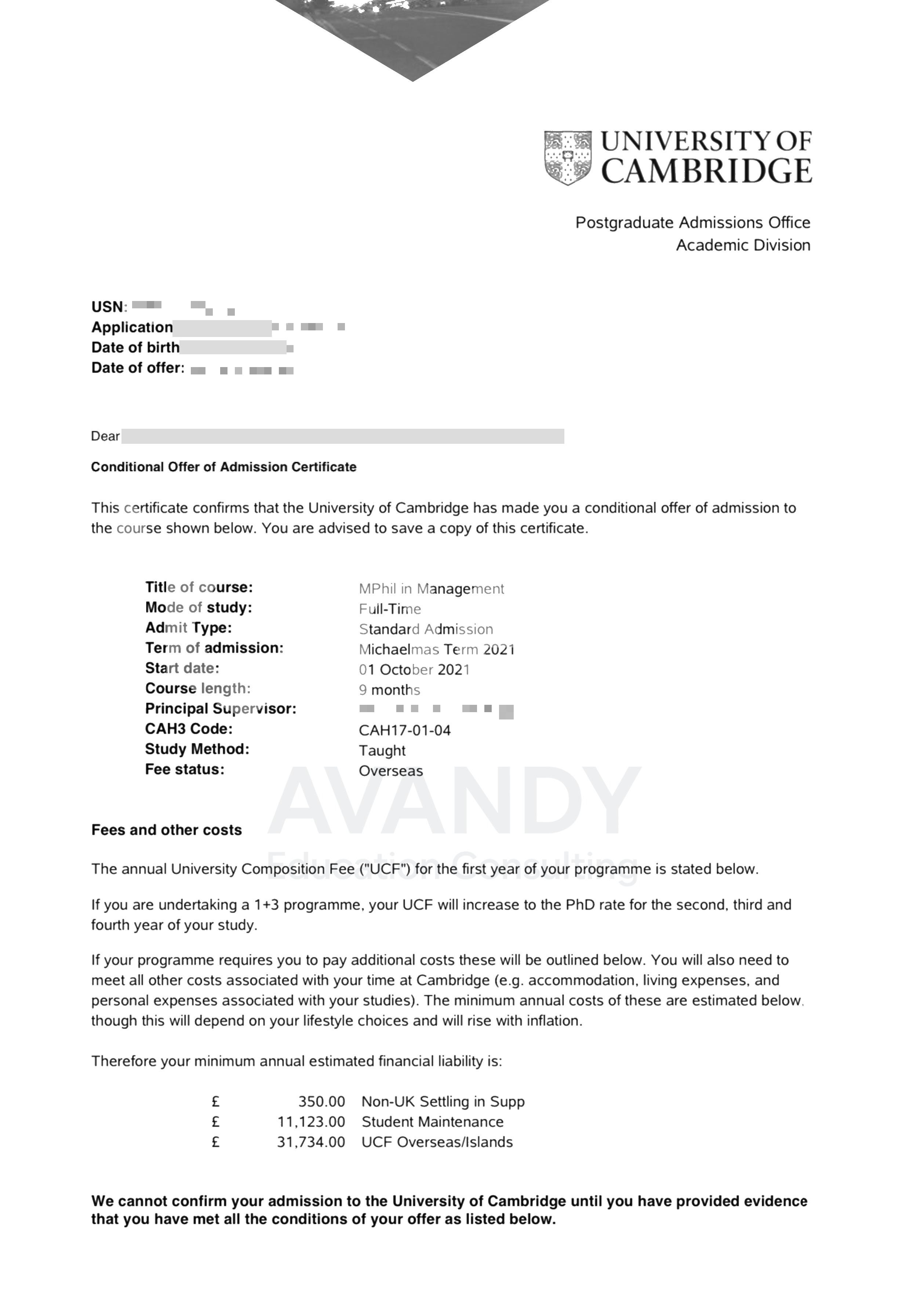 Documentación verificada del resultado de admisión