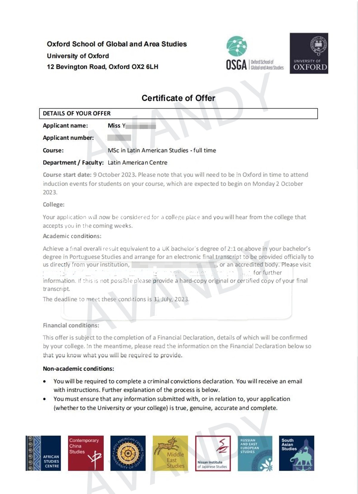 Documentación verificada de la oferta de MSc in Latin American Studies en University of Oxford