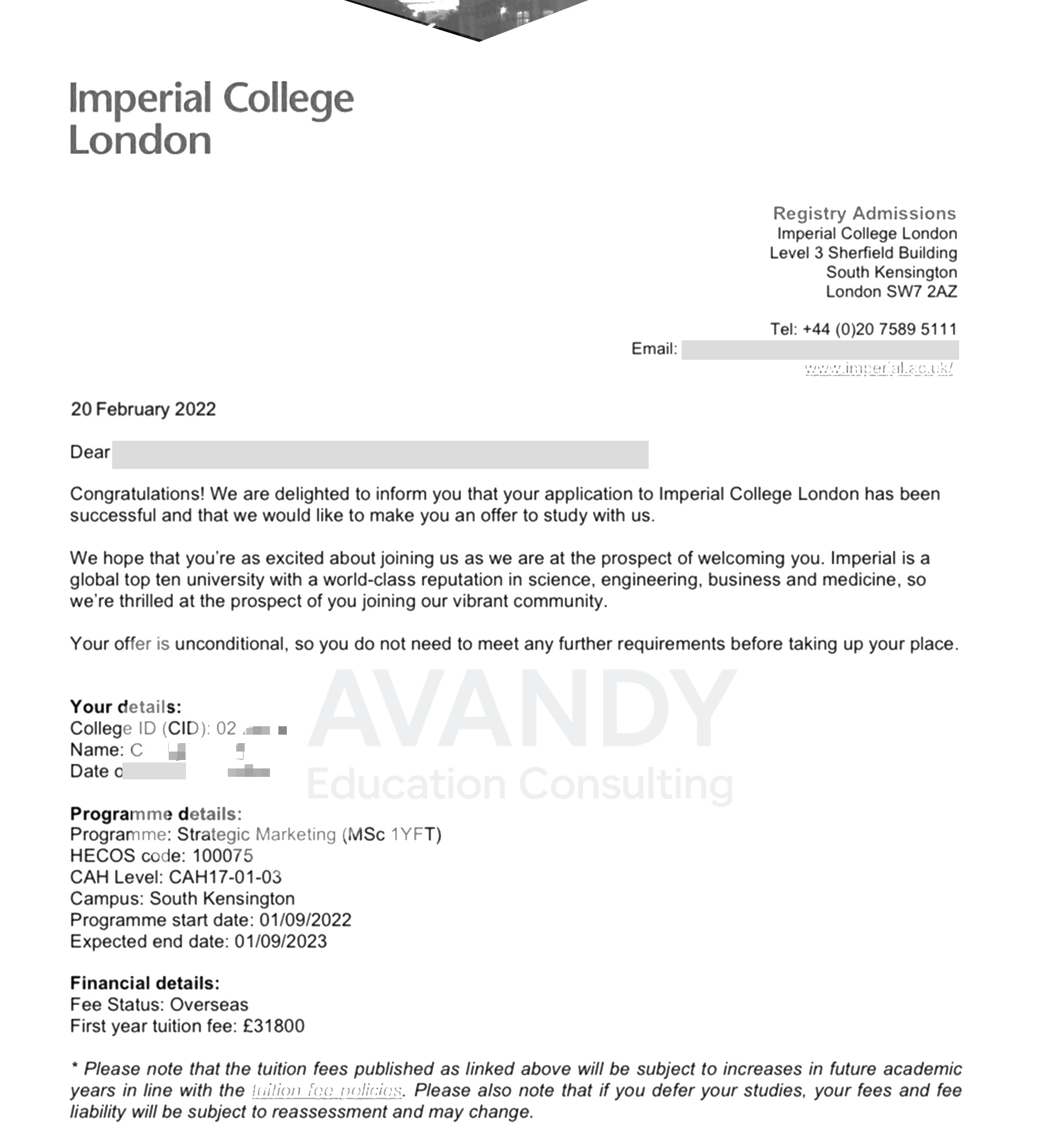 Documentación verificada del resultado de admisión