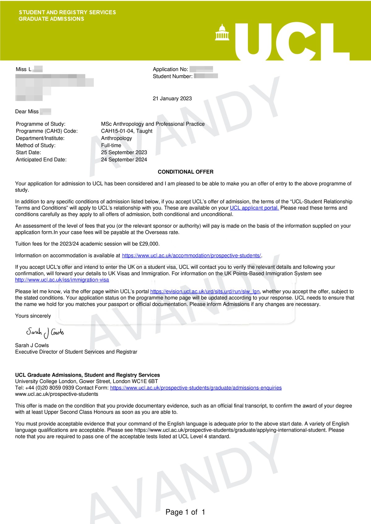 Documentación verificada de la oferta de MSc Anthropology and Professional Practice en UCL
