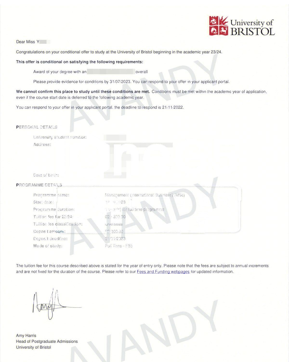 Documentación verificada de la oferta de MSc Management (International Business) en University of Bristol