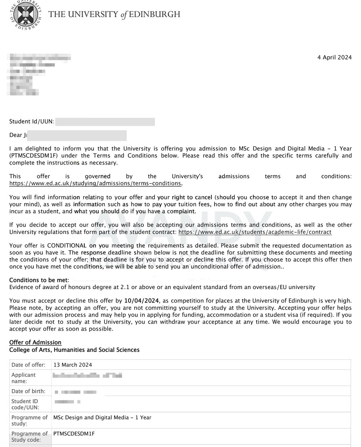 Documentación verificada del resultado de admisión