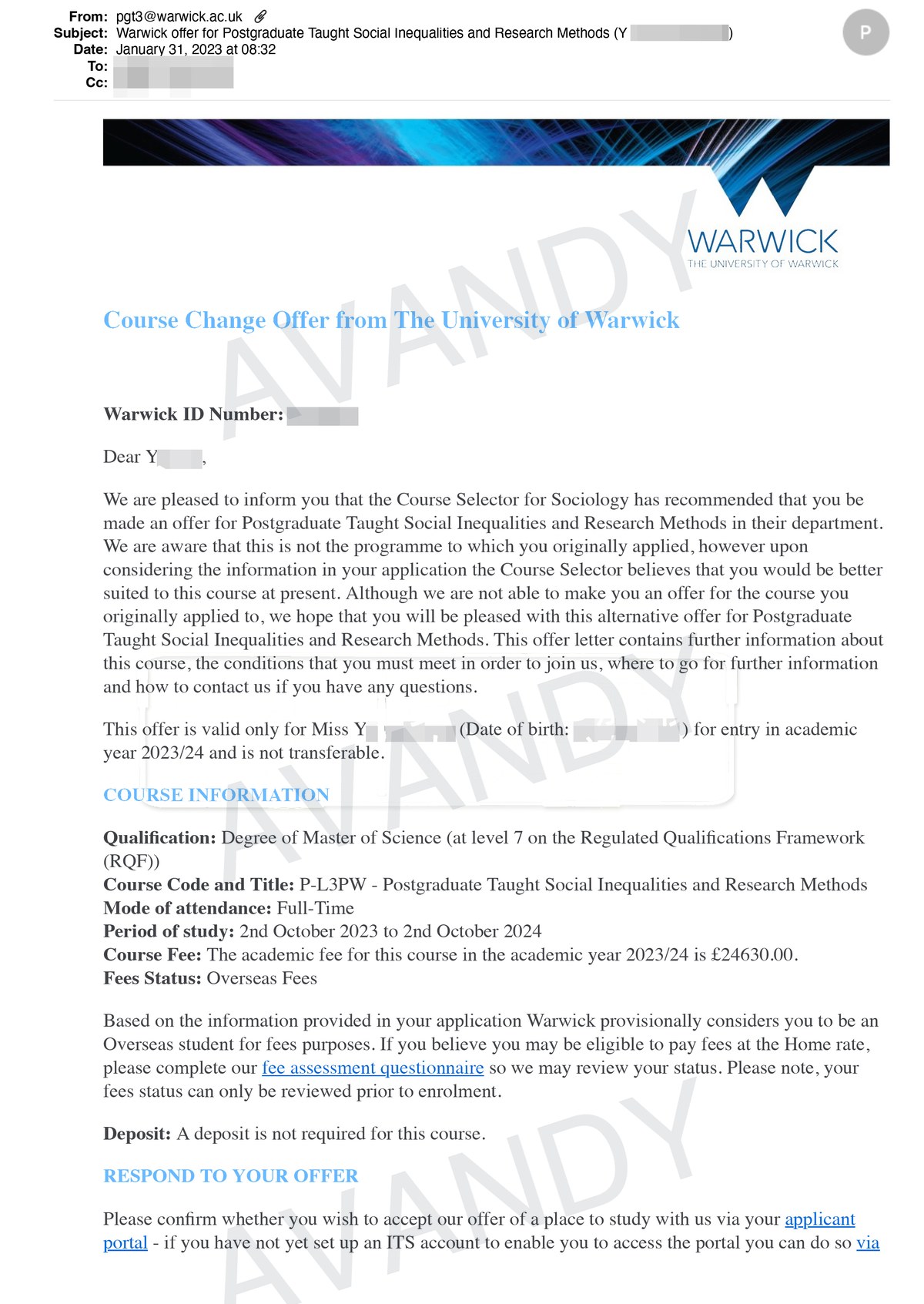 Documentación verificada de la oferta de MA Social Inequalities and Research Methods en University of Warwick