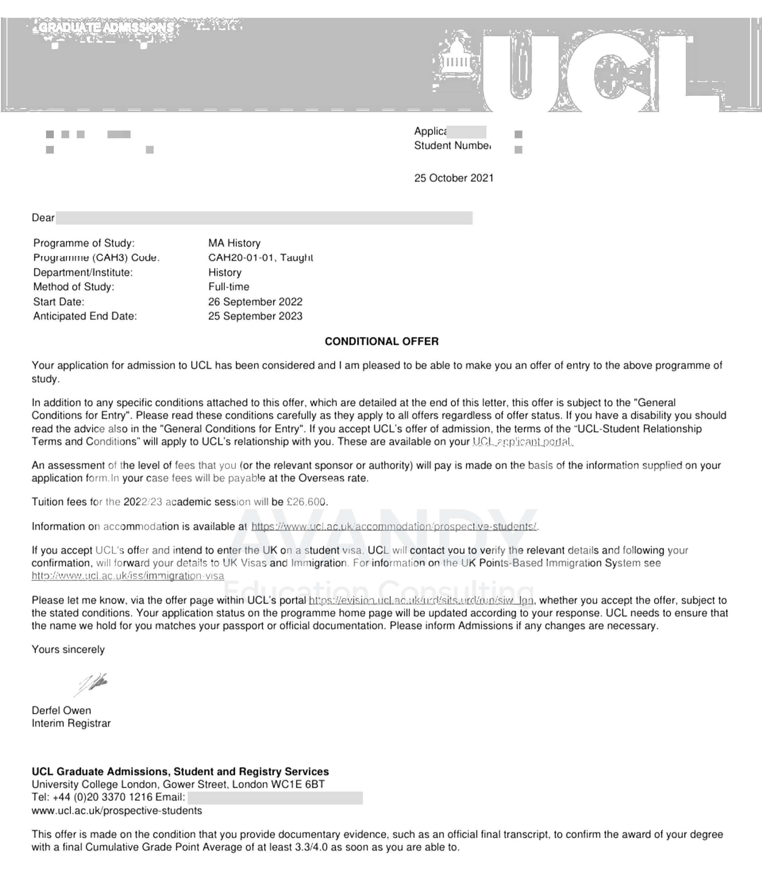 Documentación verificada del resultado de admisión