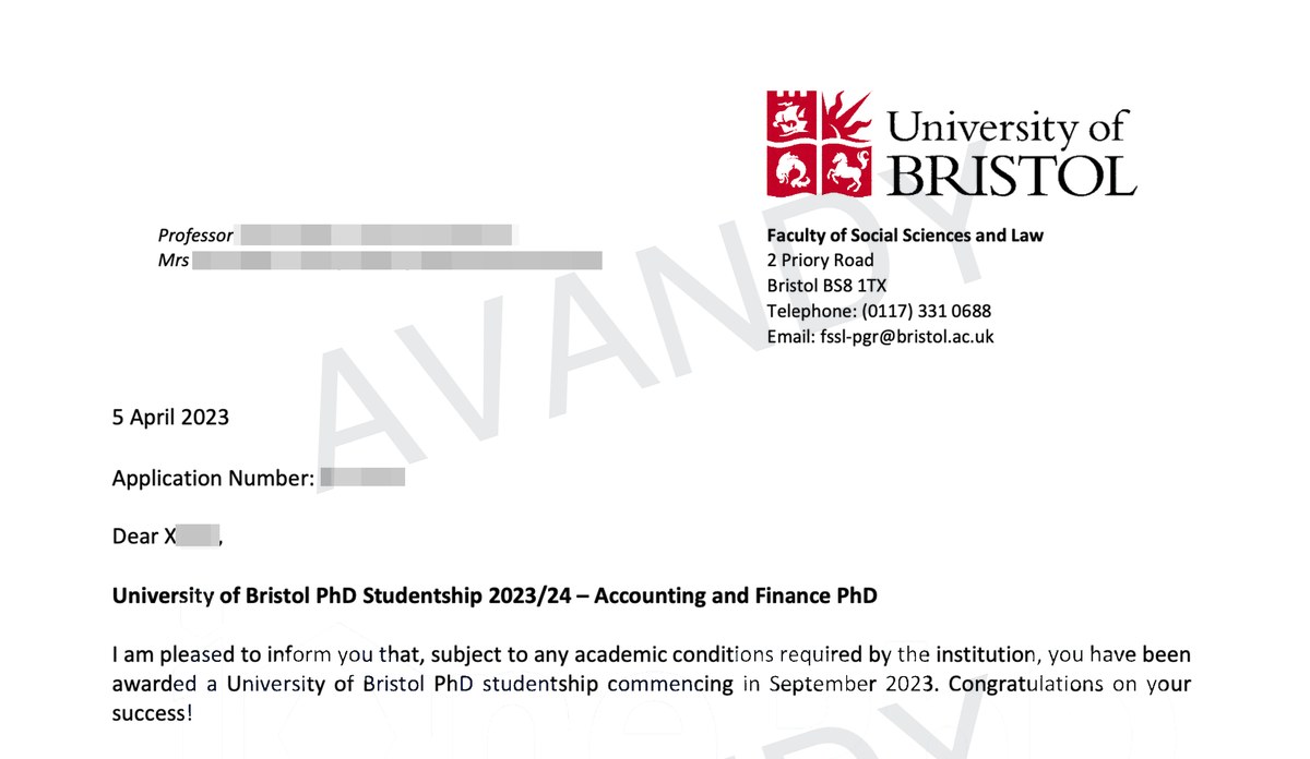Documentación verificada de la oferta de PhD in Accounting and Finance en University of Bristol