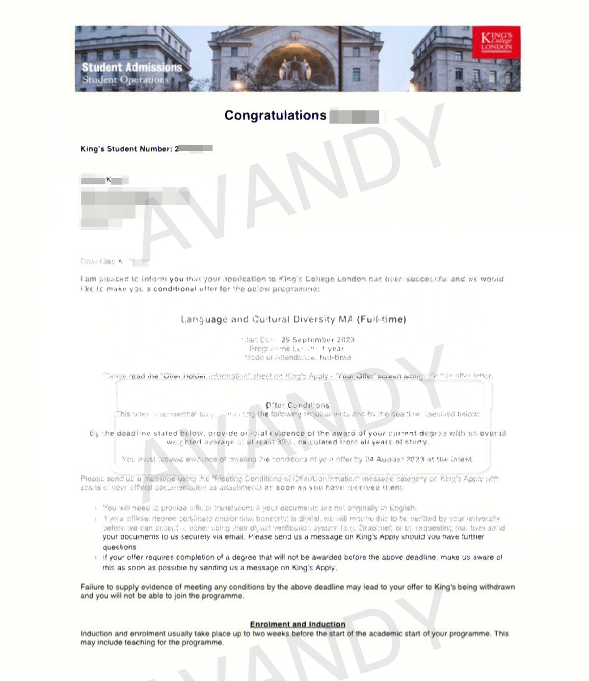 Documentación verificada de la oferta de MA Language and Cultural Diversity en King's College London