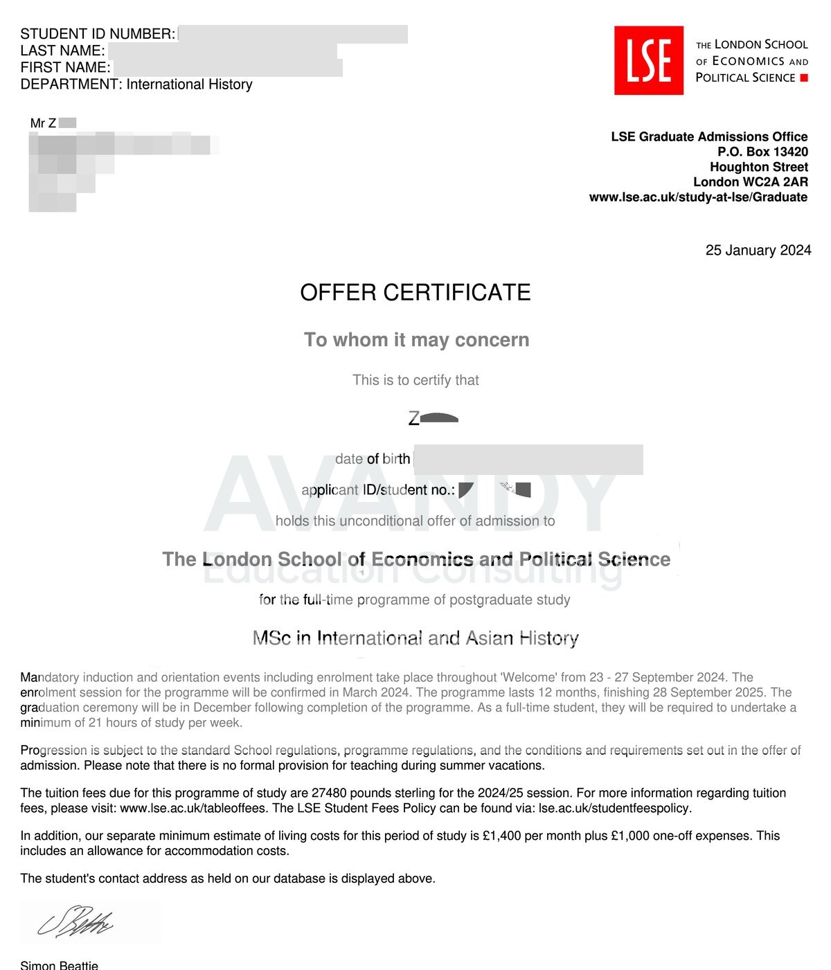 Documentación verificada del resultado de admisión
