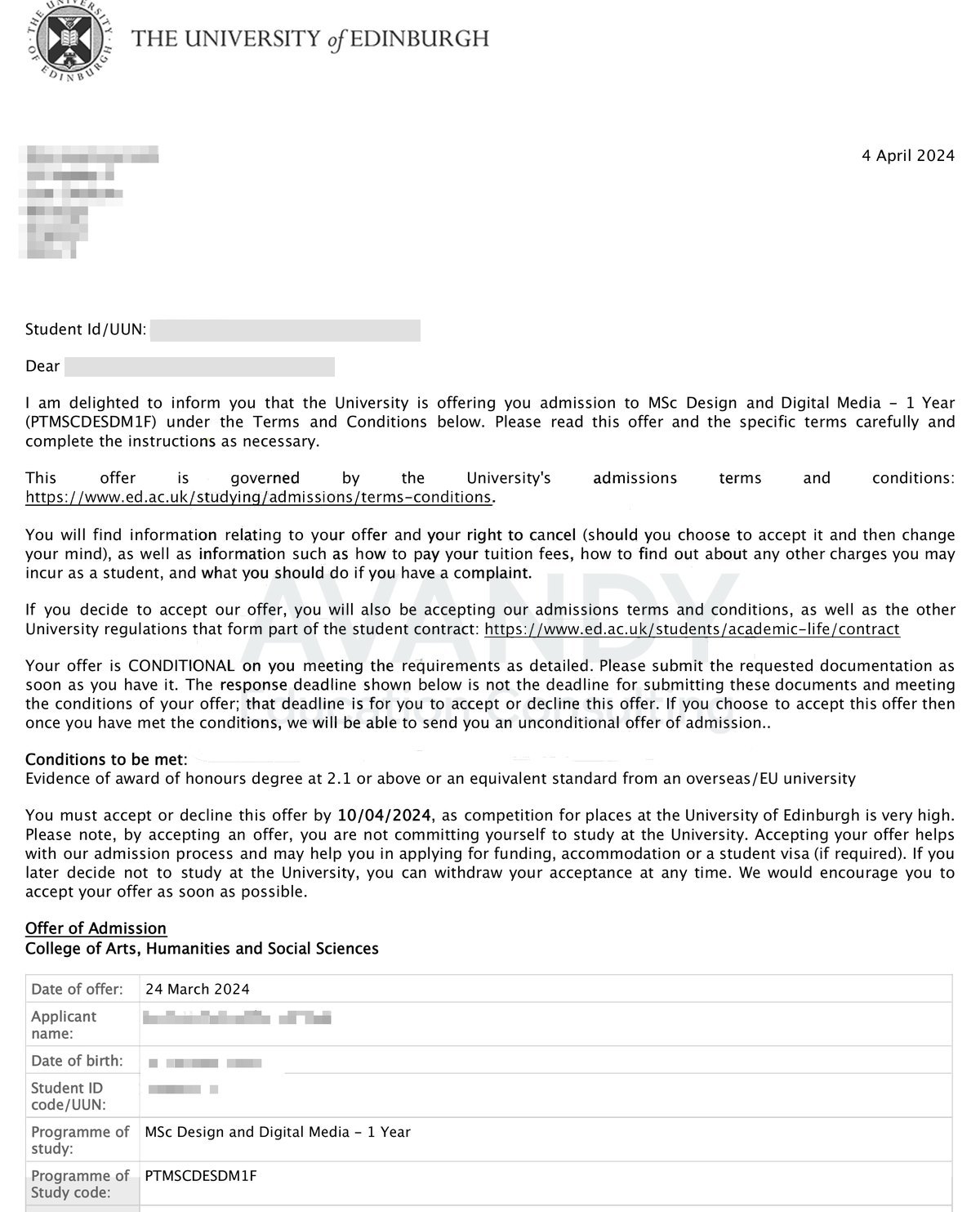 Documentación verificada del resultado de admisión