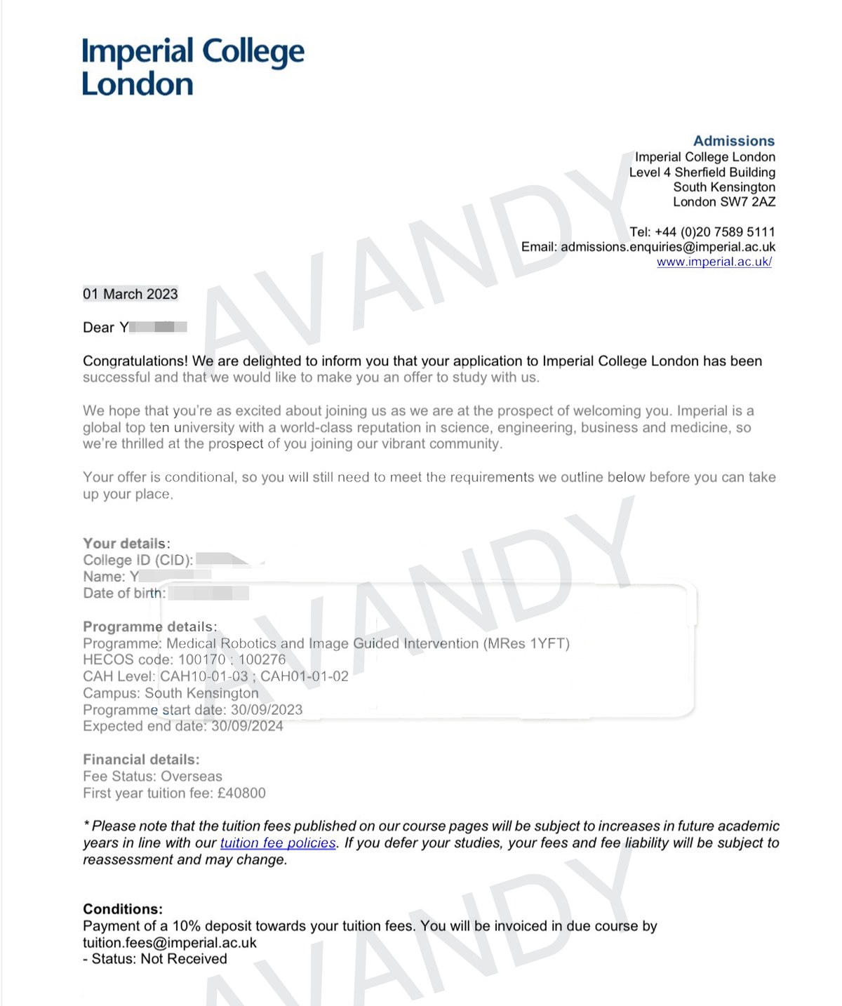 Documentación verificada de la oferta de MSc Medical Robotics and Image-Guided Intervention en Imperial College London