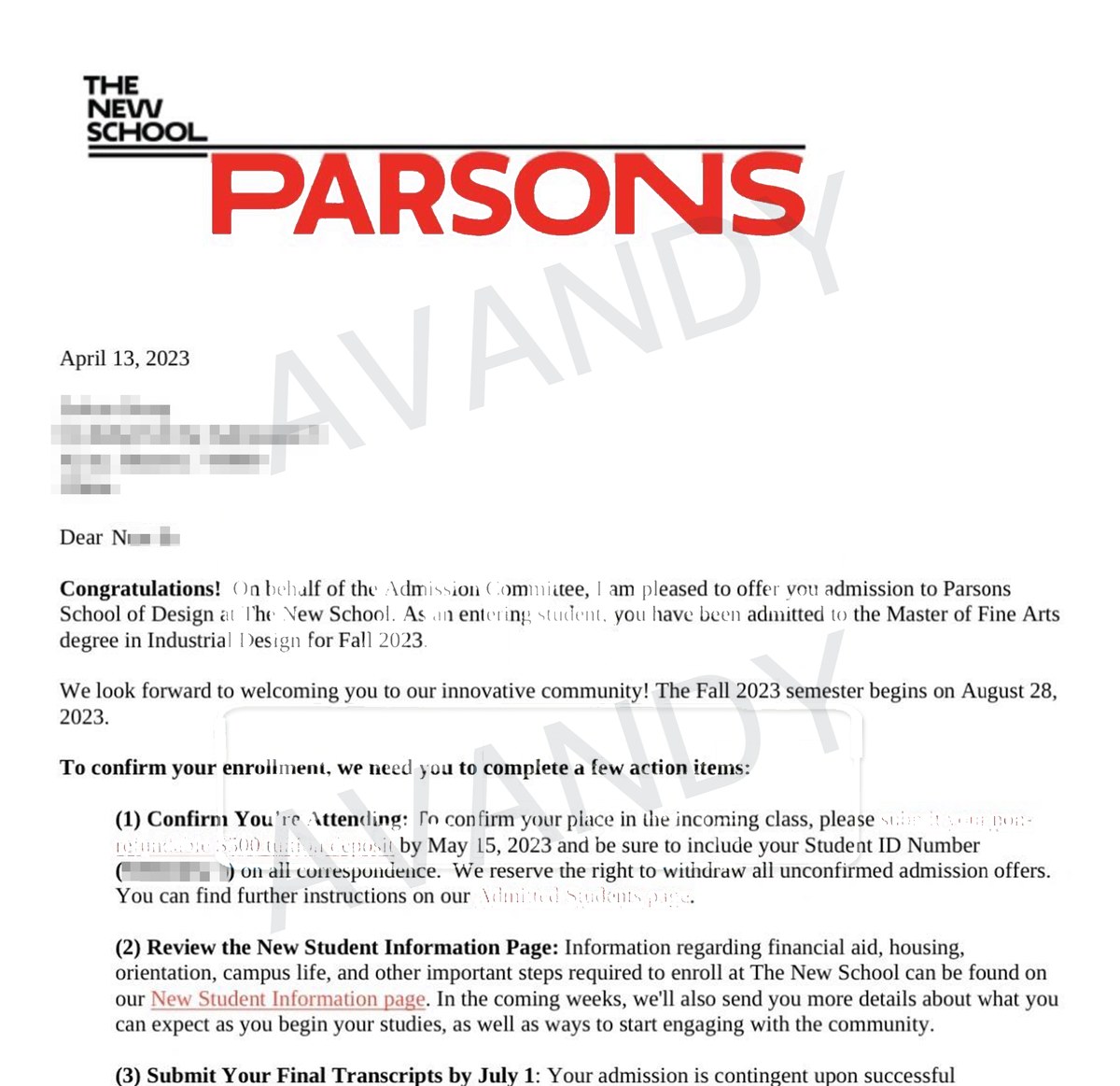Documentación verificada de la oferta de MFA Fine Arts en Parsons School of Design