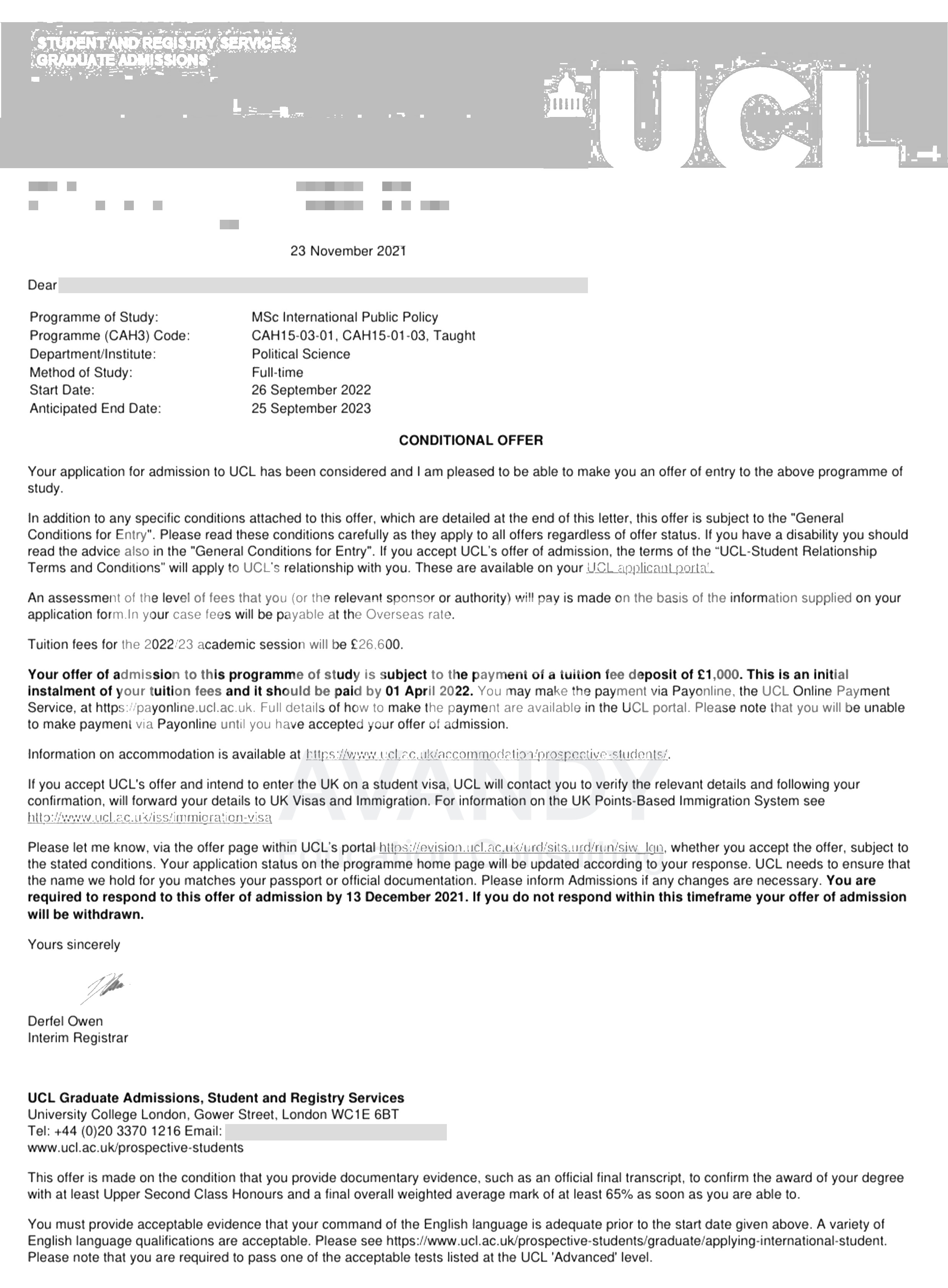 Documentación verificada del resultado de admisión