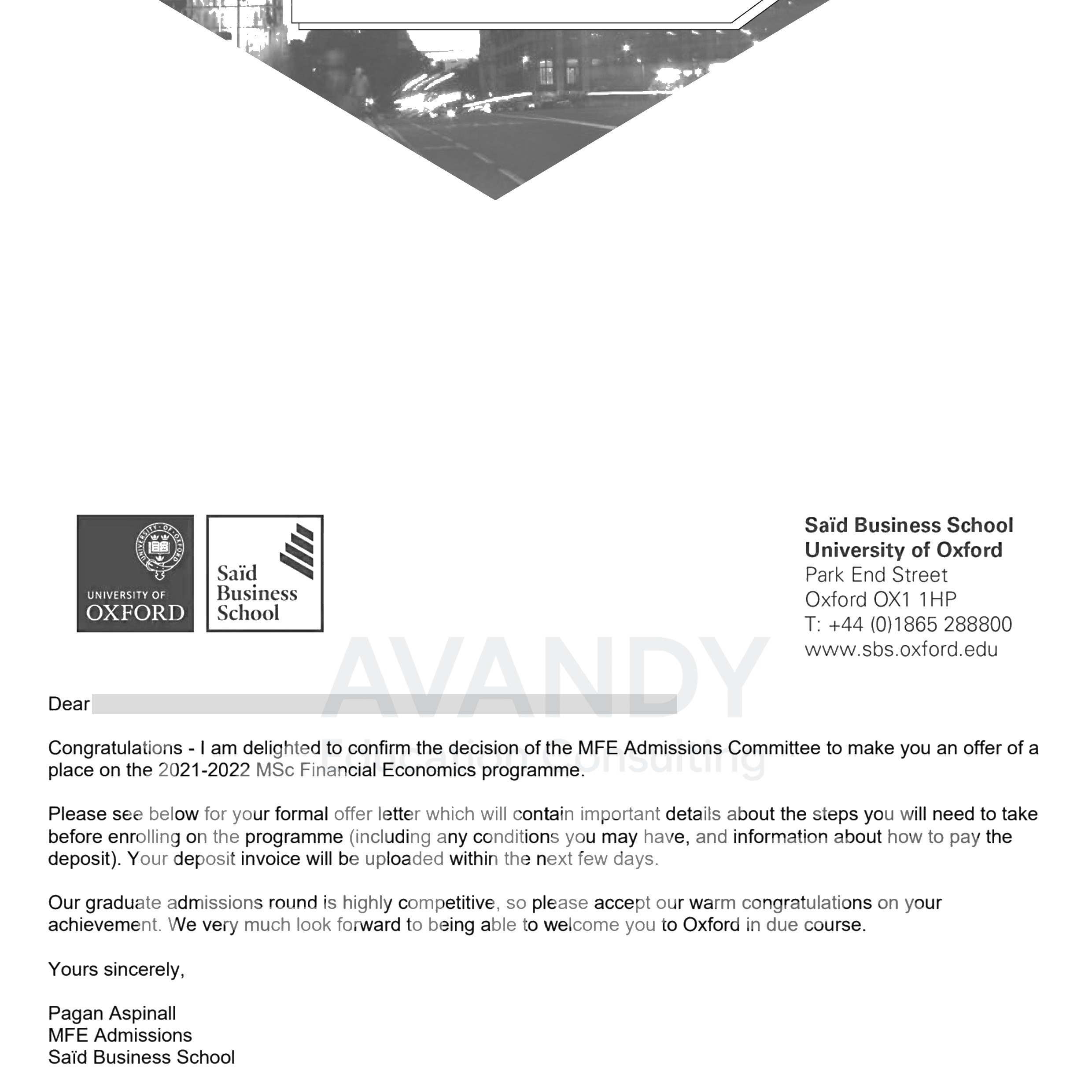 Documentación verificada del resultado de admisión