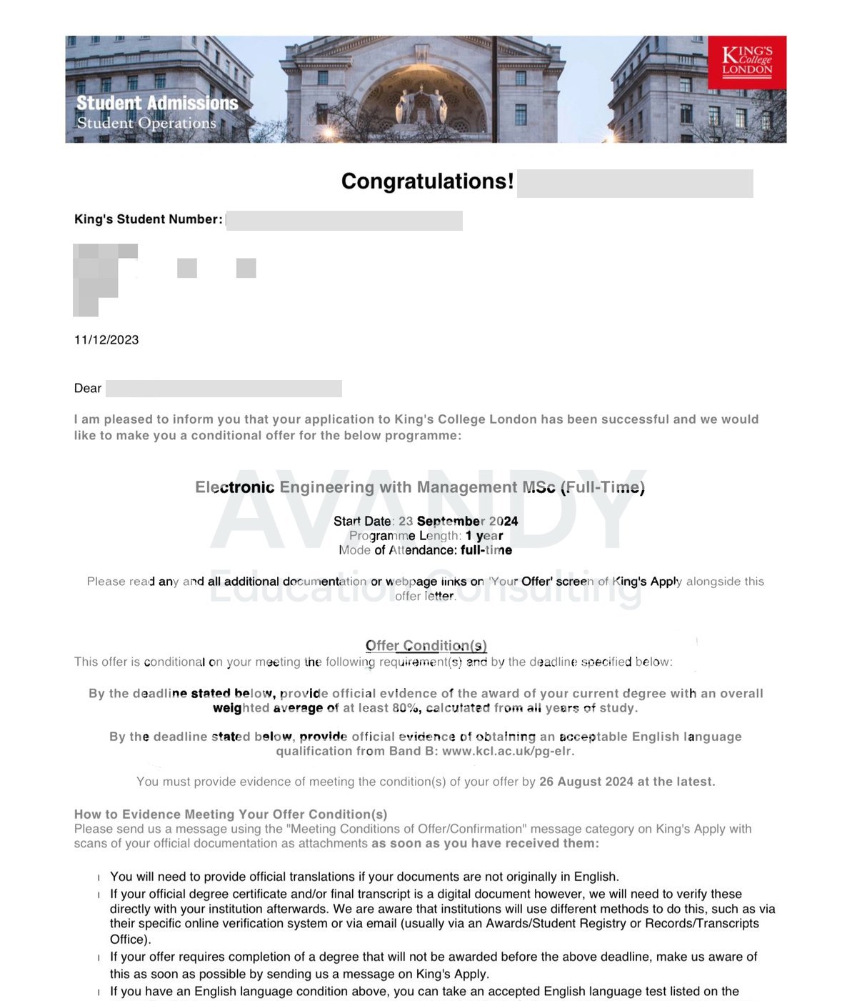 Documentación verificada del resultado de admisión