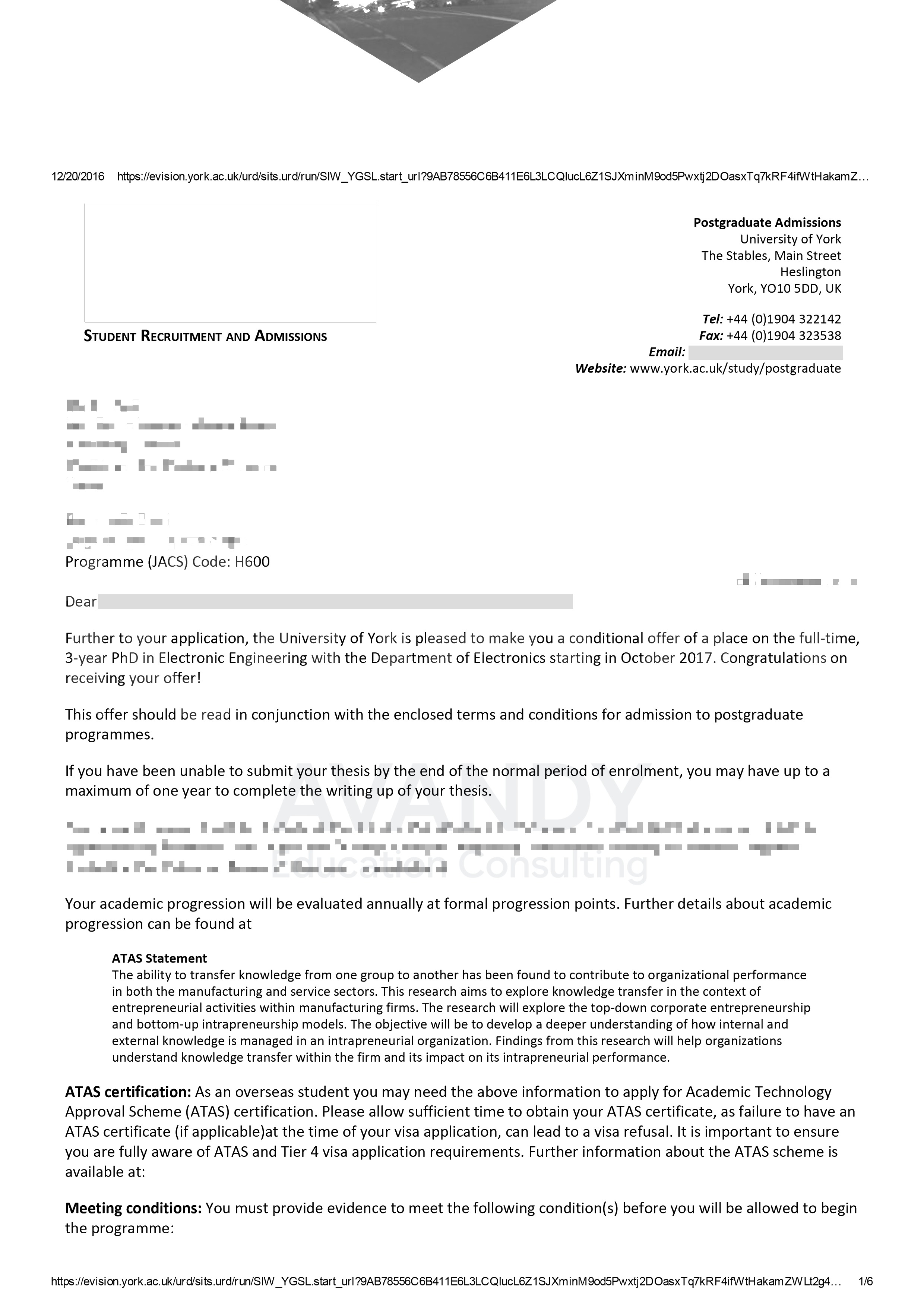 Documentación verificada del resultado de admisión