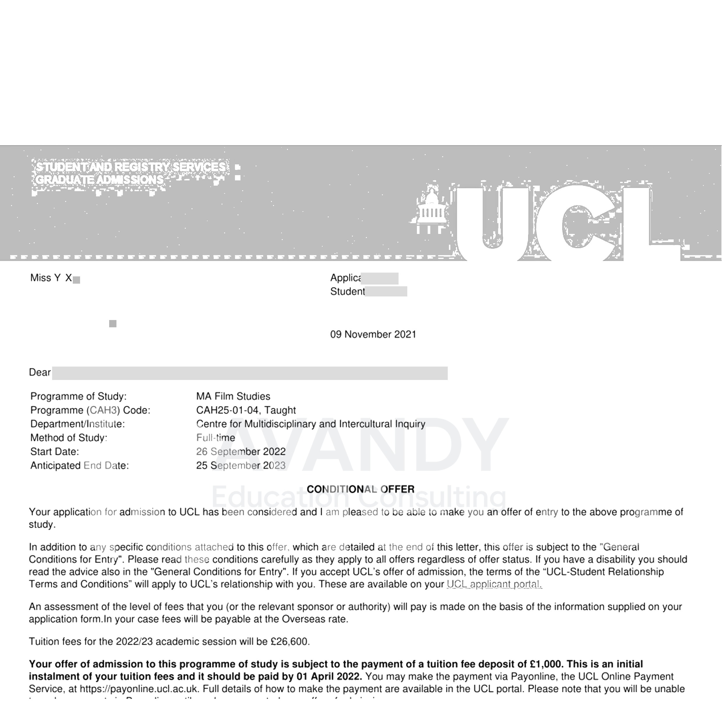 Documentación verificada del resultado de admisión