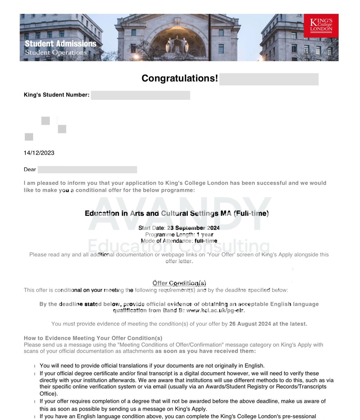 Documentación verificada del resultado de admisión