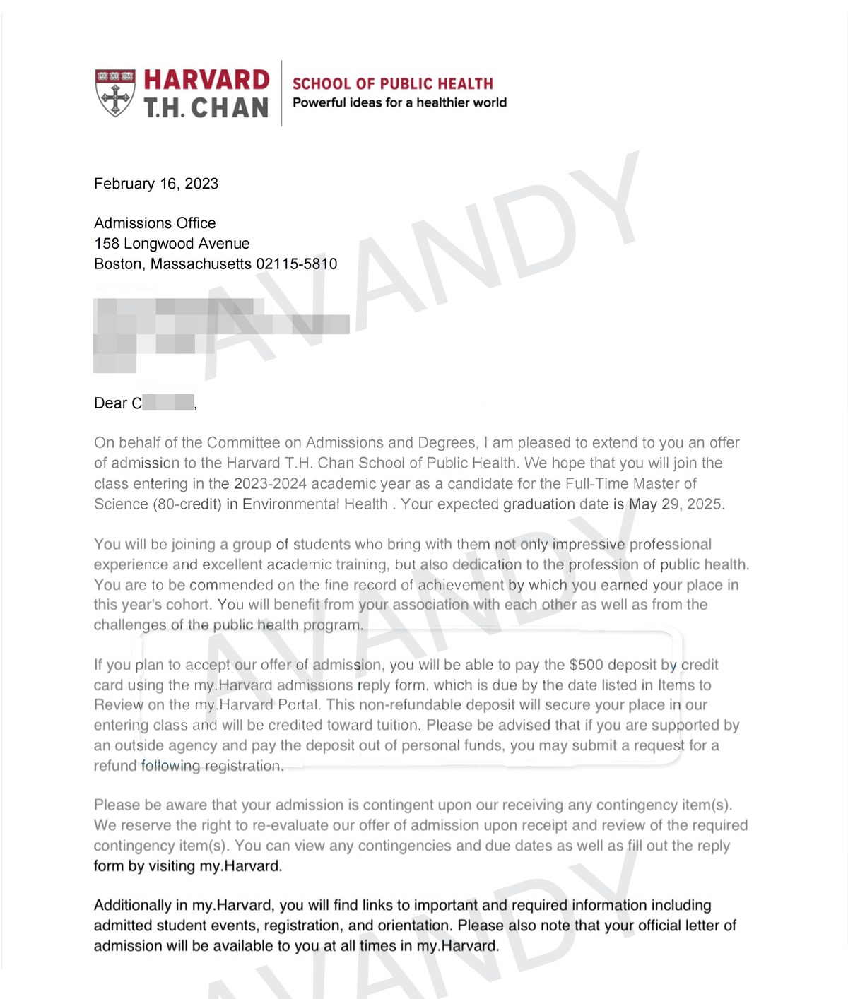 Documentación verificada de la oferta de Master of Public Health — Environmental Health en Harvard University