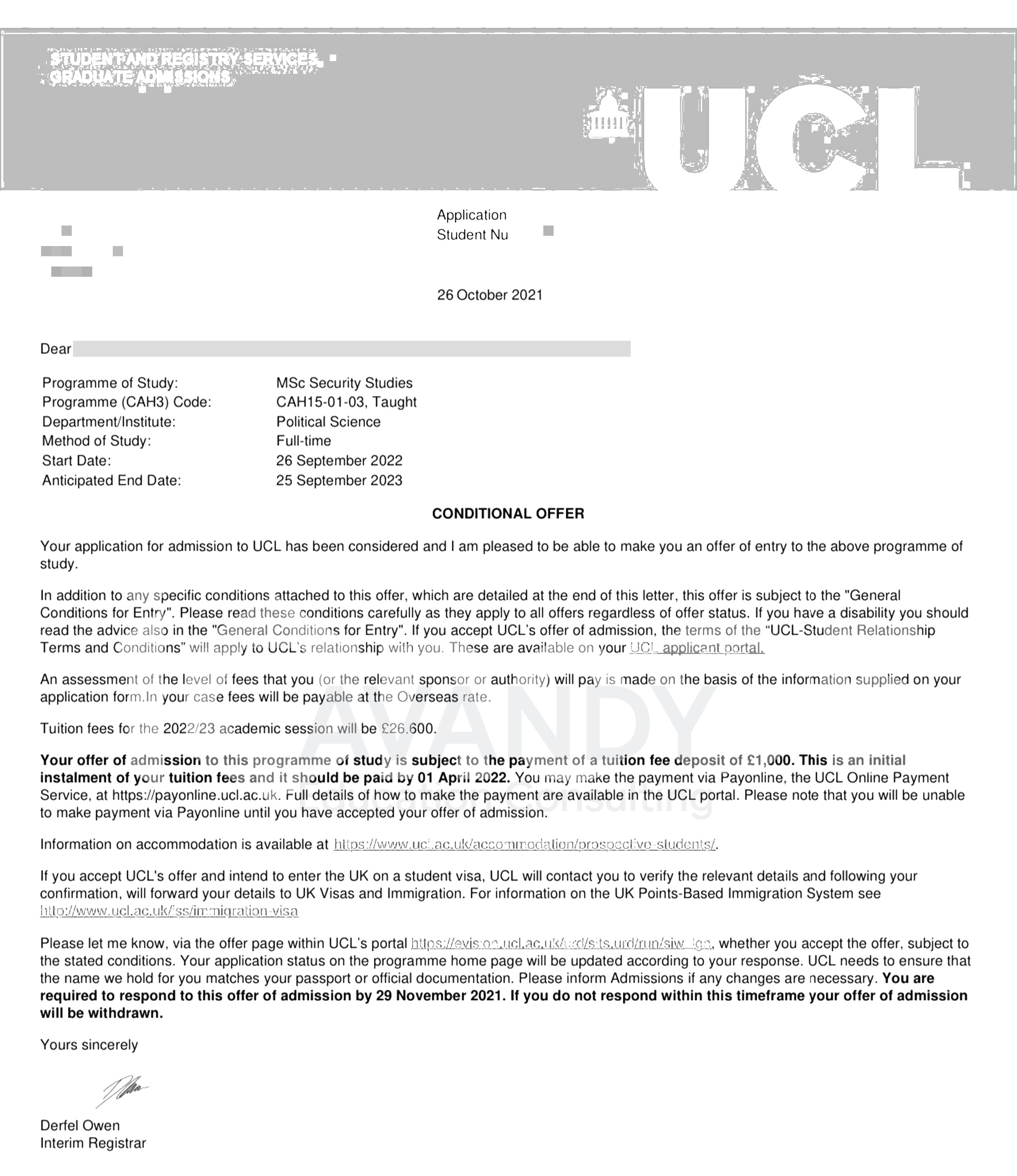 Documentación verificada del resultado de admisión