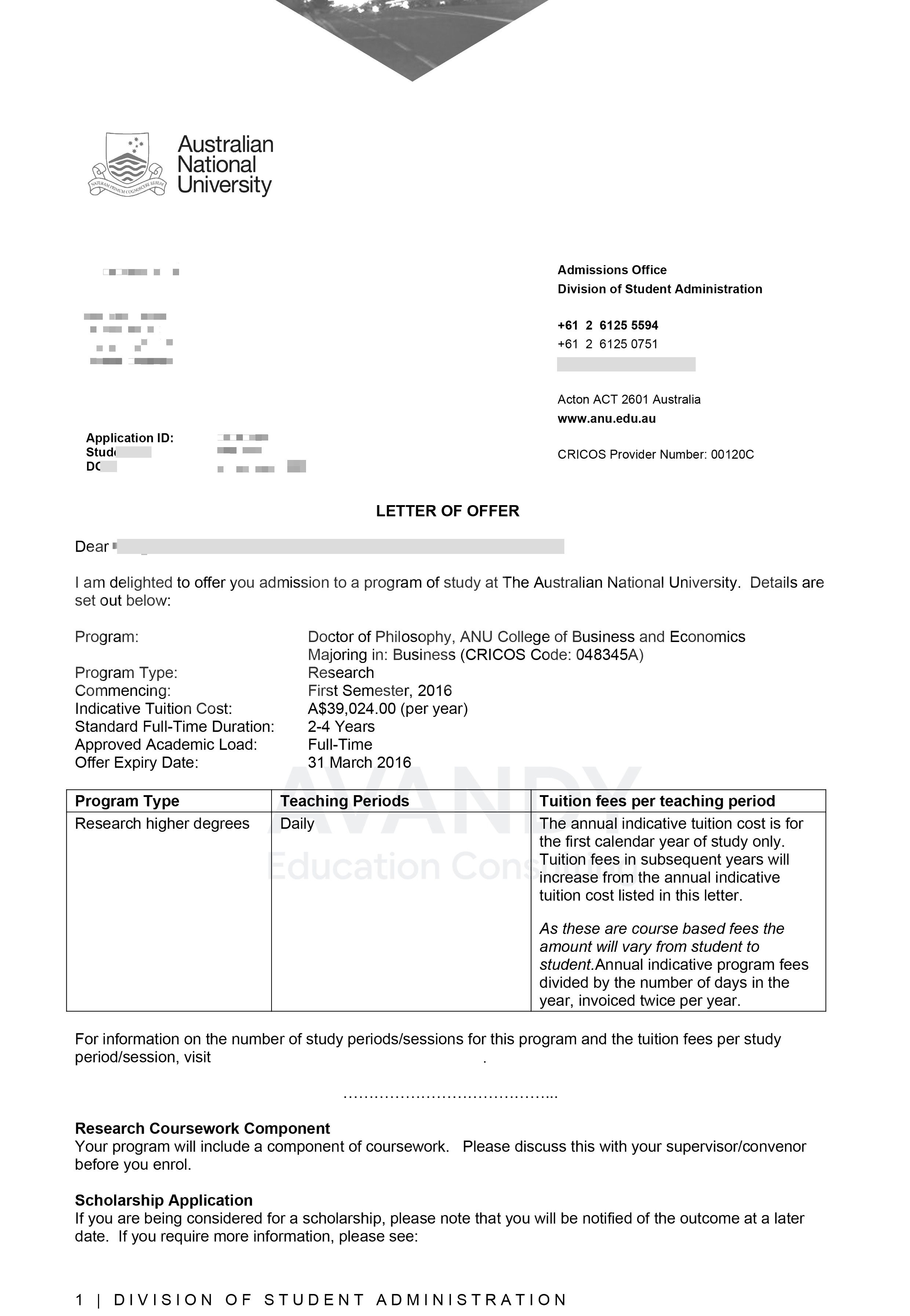 Documentación verificada del resultado de admisión