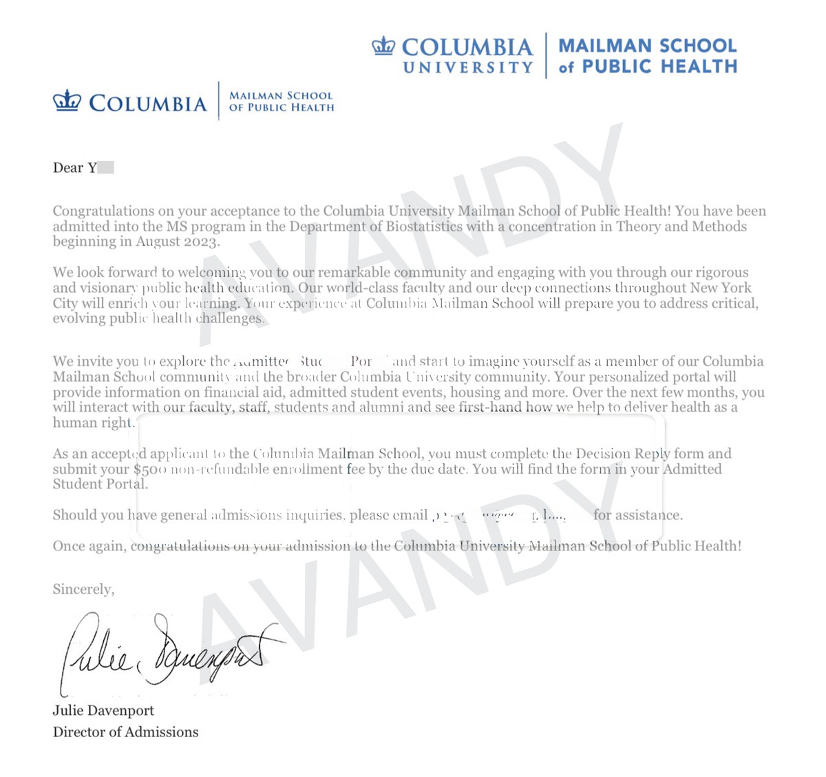 Documentación verificada de la oferta de MS in Biostatistics (Theory and Methods) en Columbia University