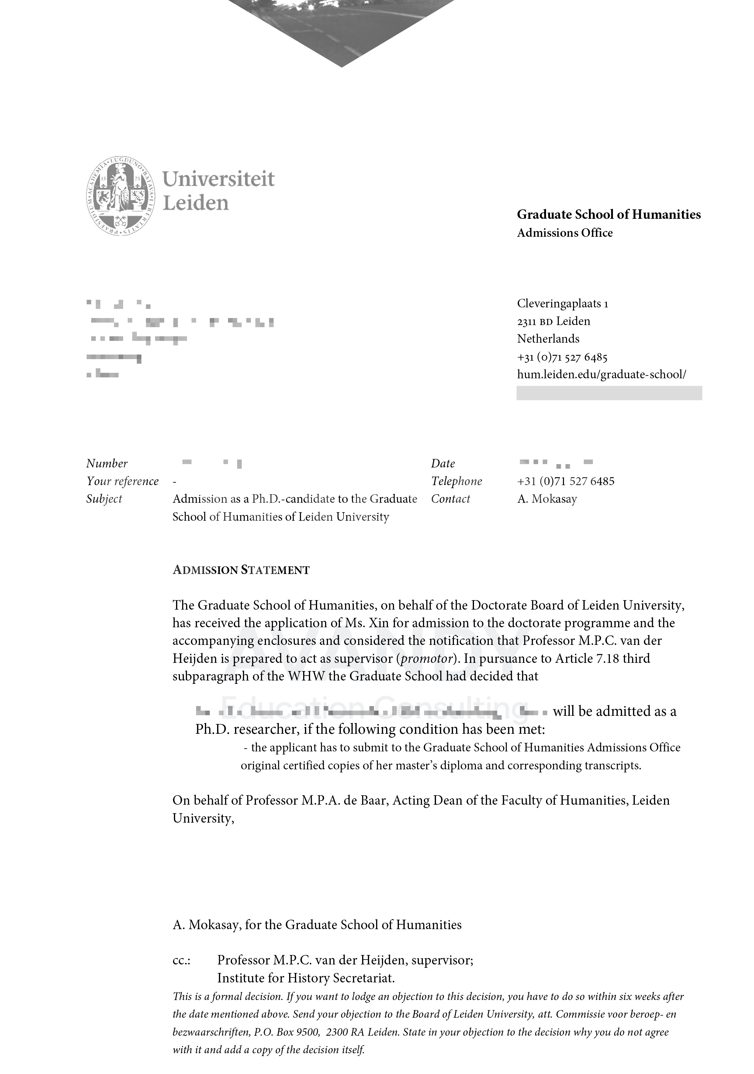 Documentación verificada del resultado de admisión