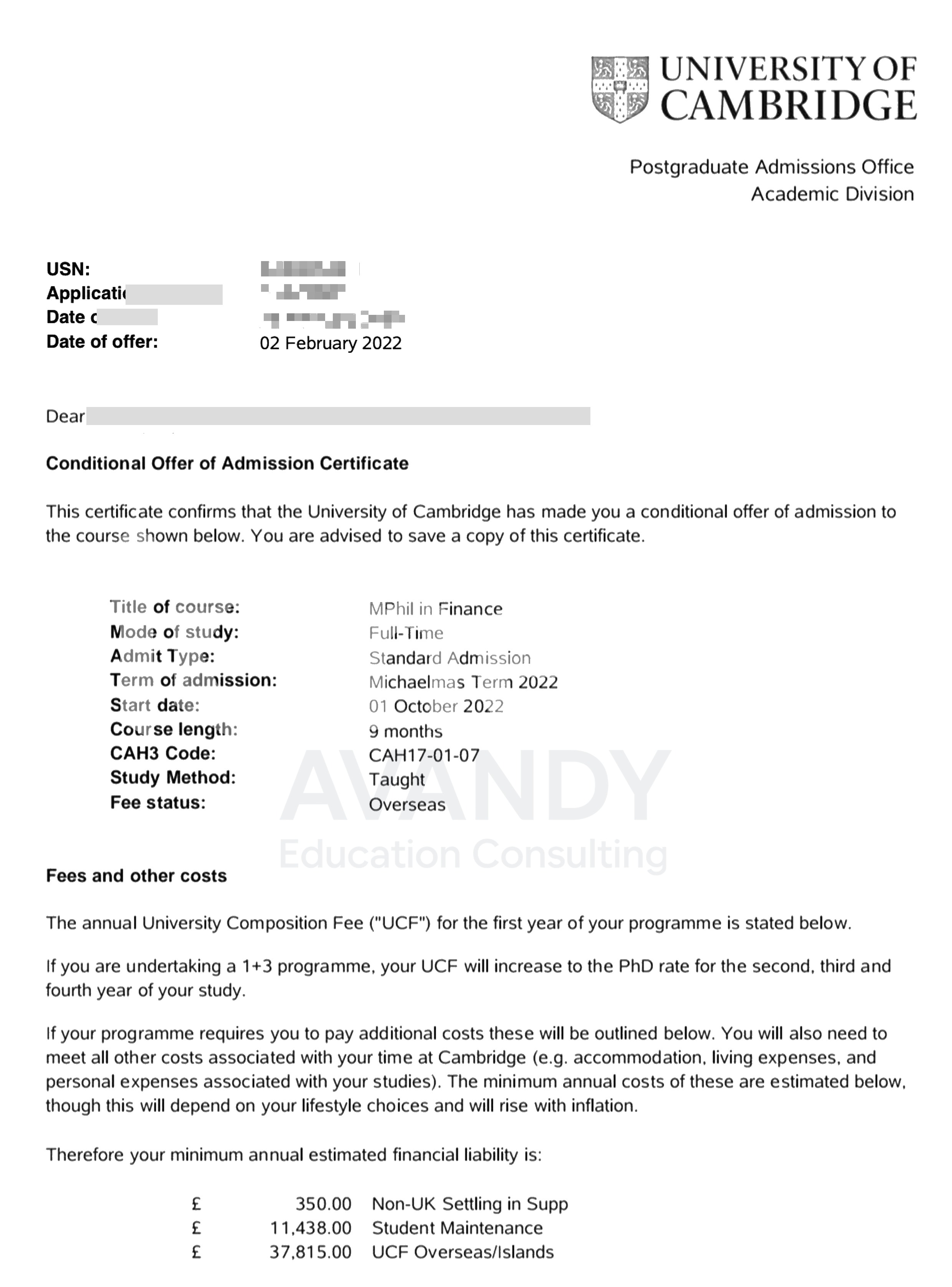 Documentación verificada del resultado de admisión