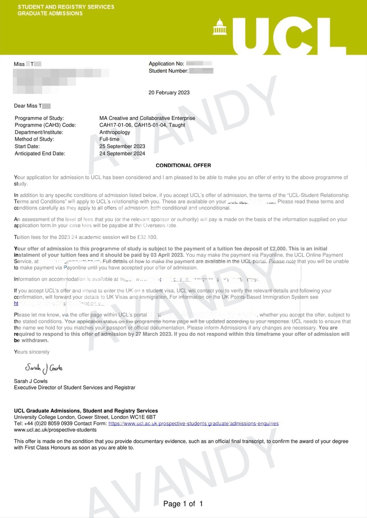 Documentación verificada de la oferta de MSc Creative and Collaborative Enterprise en UCL