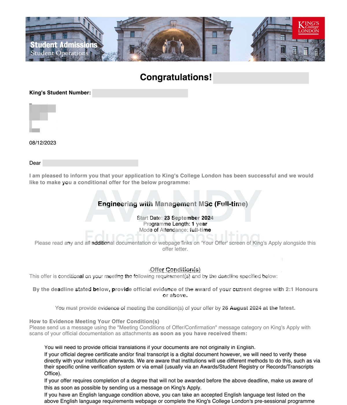Documentación verificada del resultado de admisión