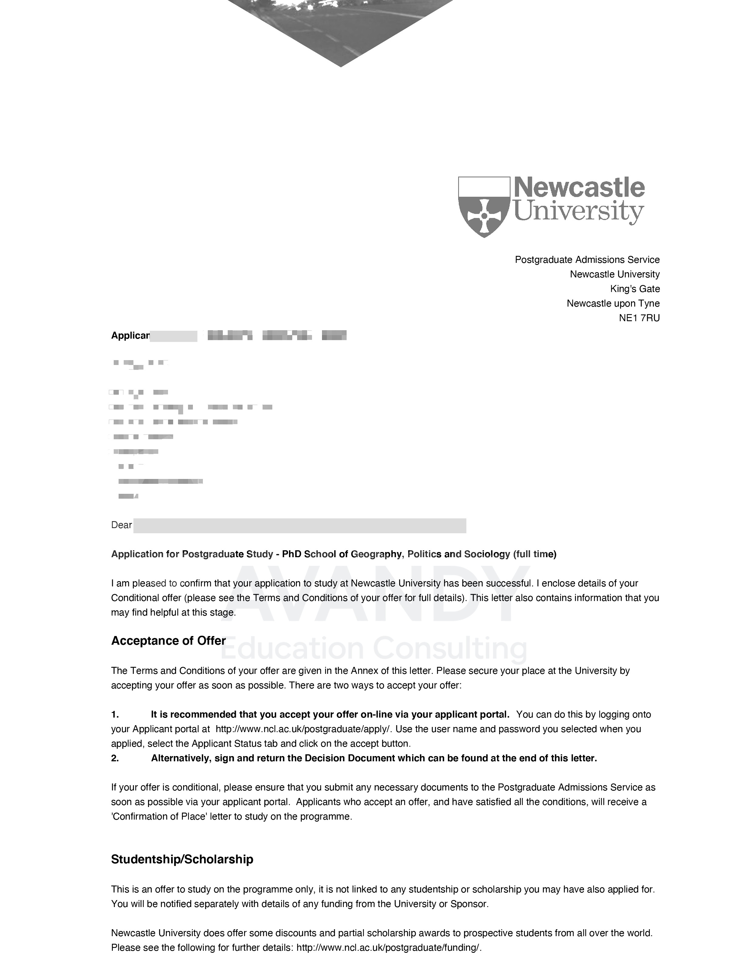Documentación verificada del resultado de admisión