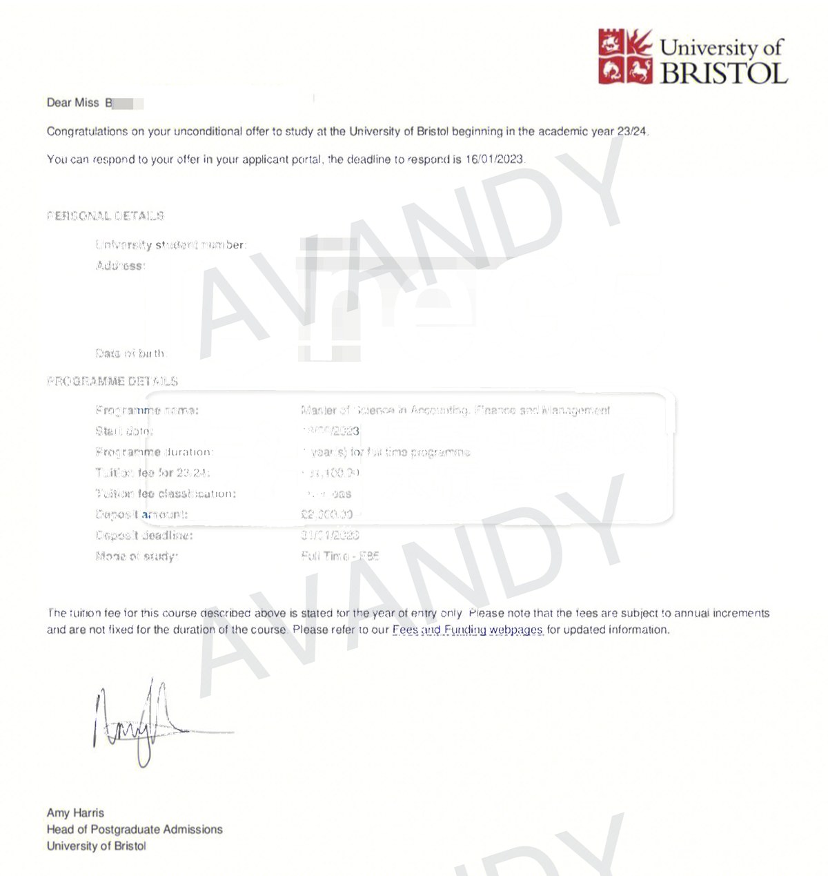 Documentación verificada de la oferta de MSc Accounting, Finance and Management en University of Bristol