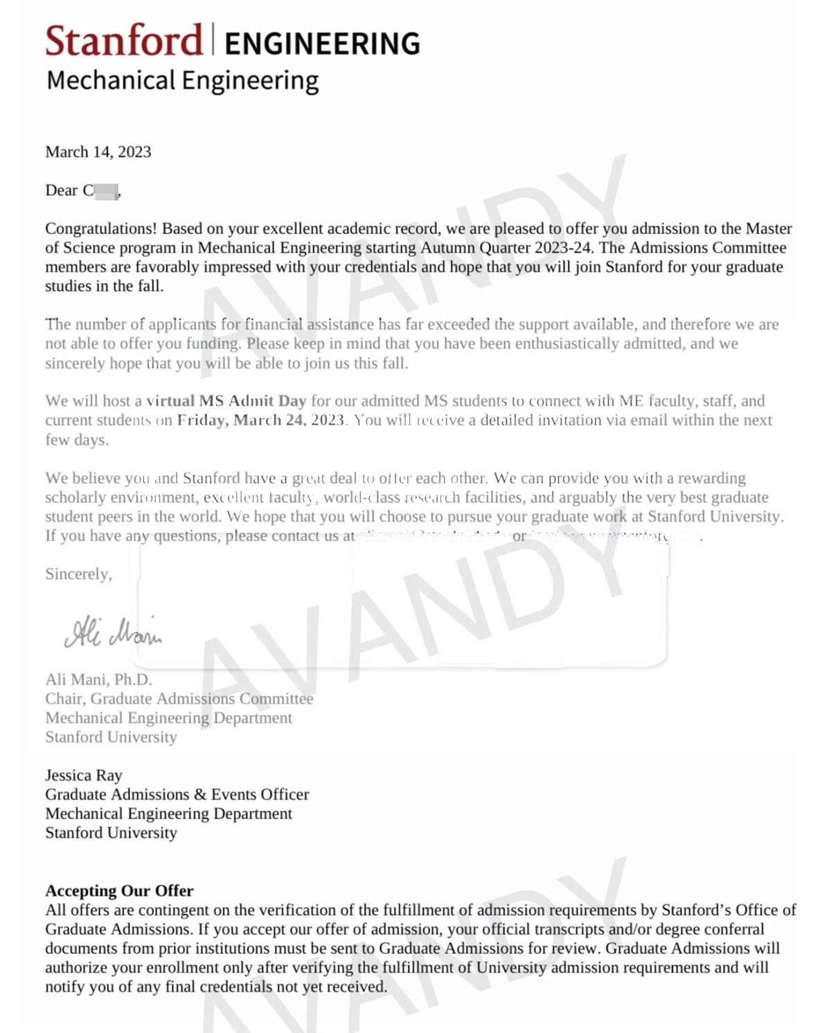 Documentación verificada de la oferta de MS in Mechanical Engineering en Stanford University